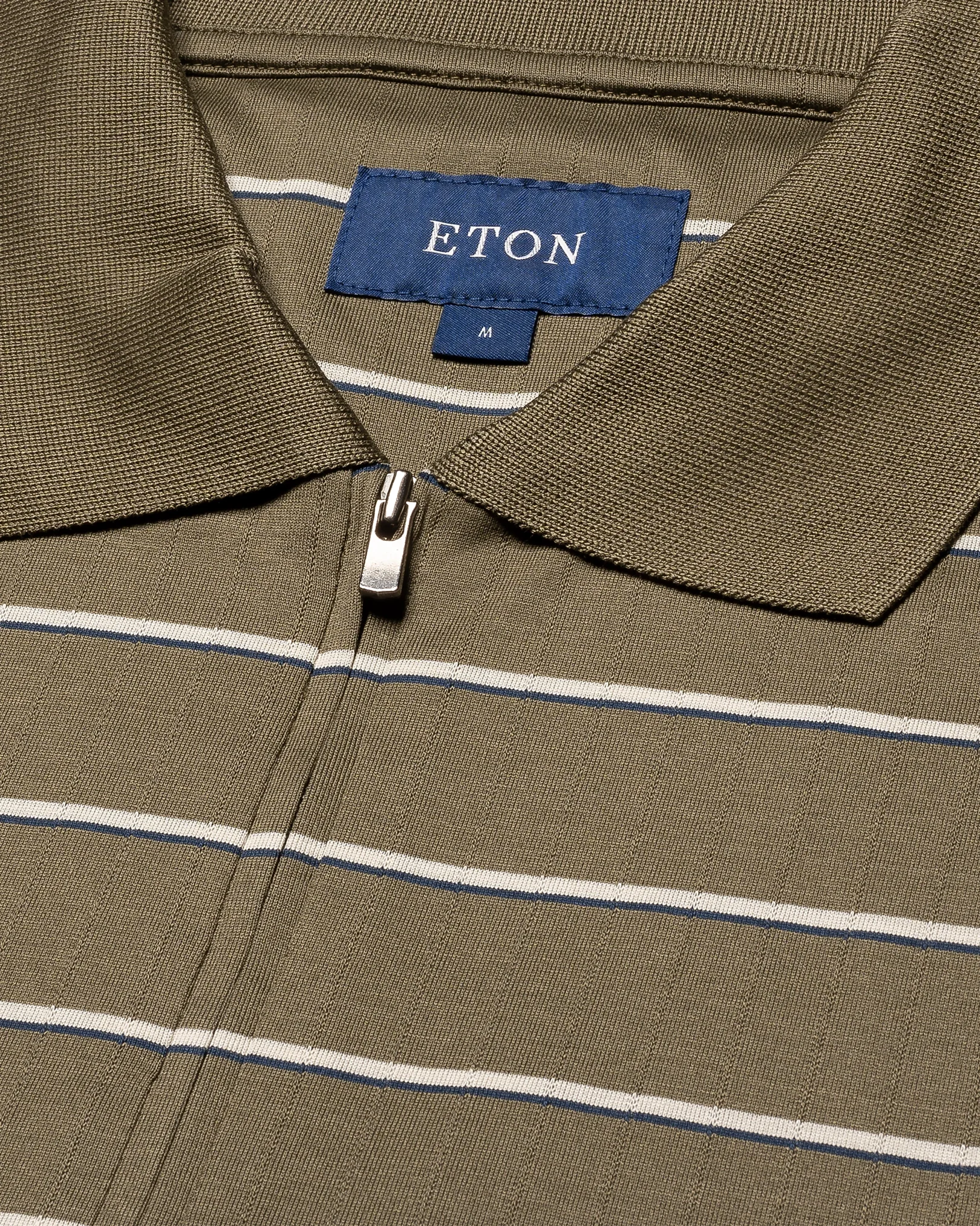 Eton - Green Filo di Scozia Jacquard Half Zip Polo Shirt