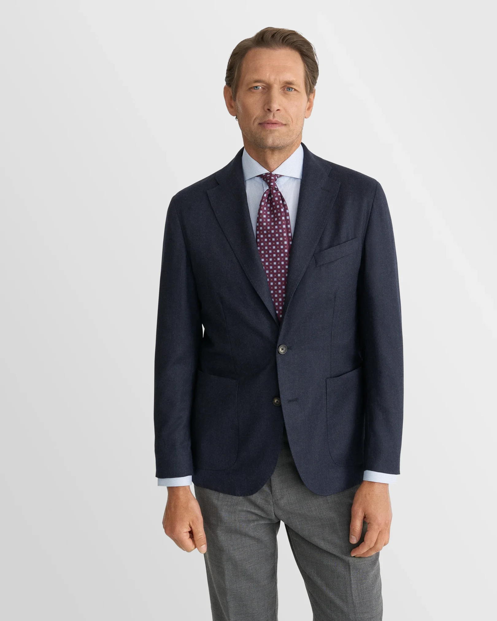 Eton - dark blue striped twill shirt extreme cut away collar