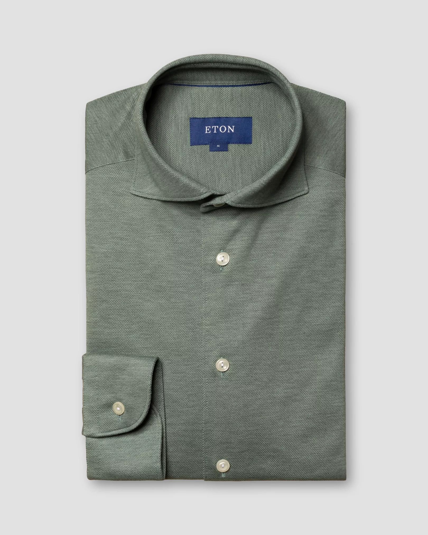 Eton - green pique shirt long sleeve