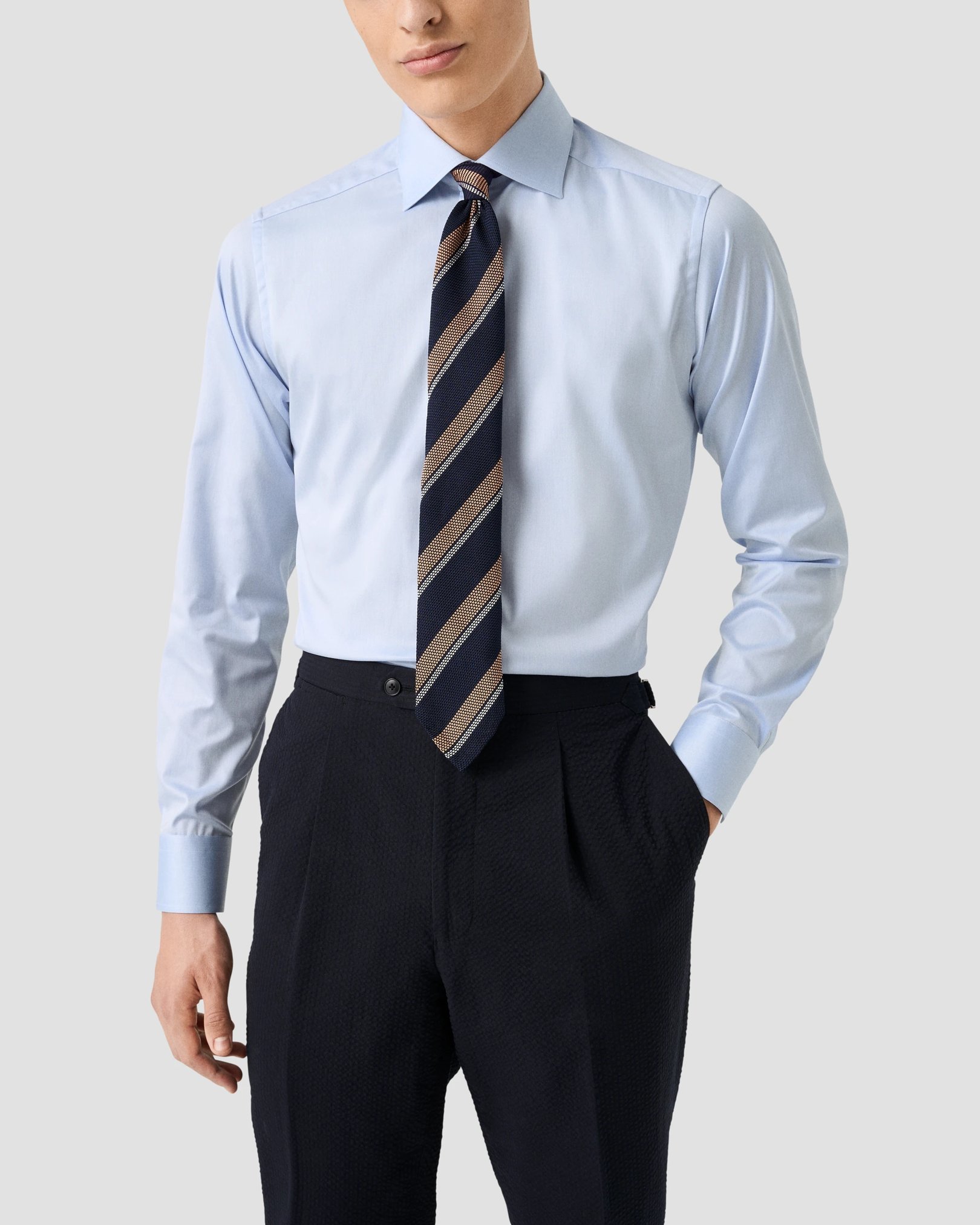 Eton - Chemise marron uni en twill signature à boutons
