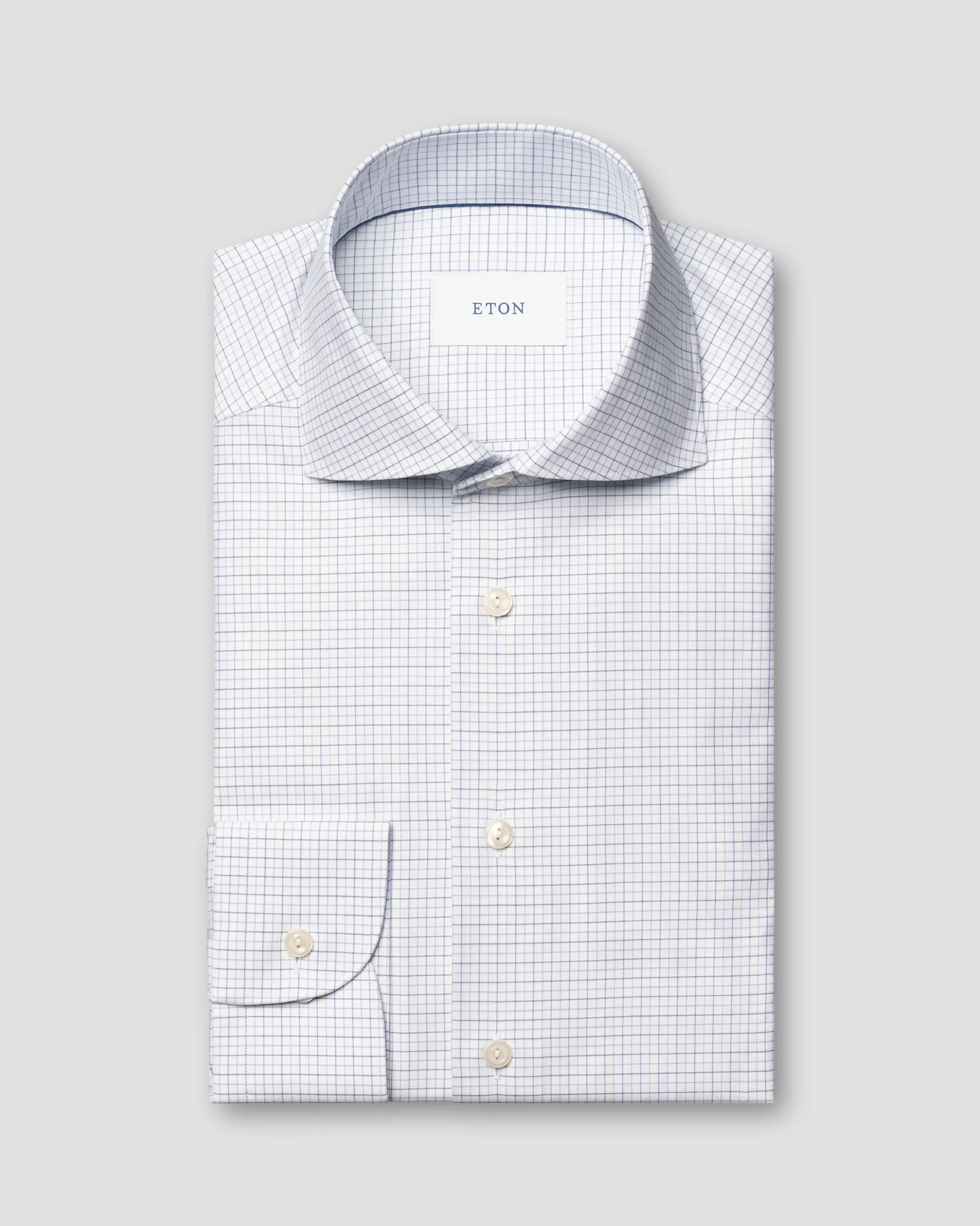 Eton - light blue check twill shirt wide spread 266