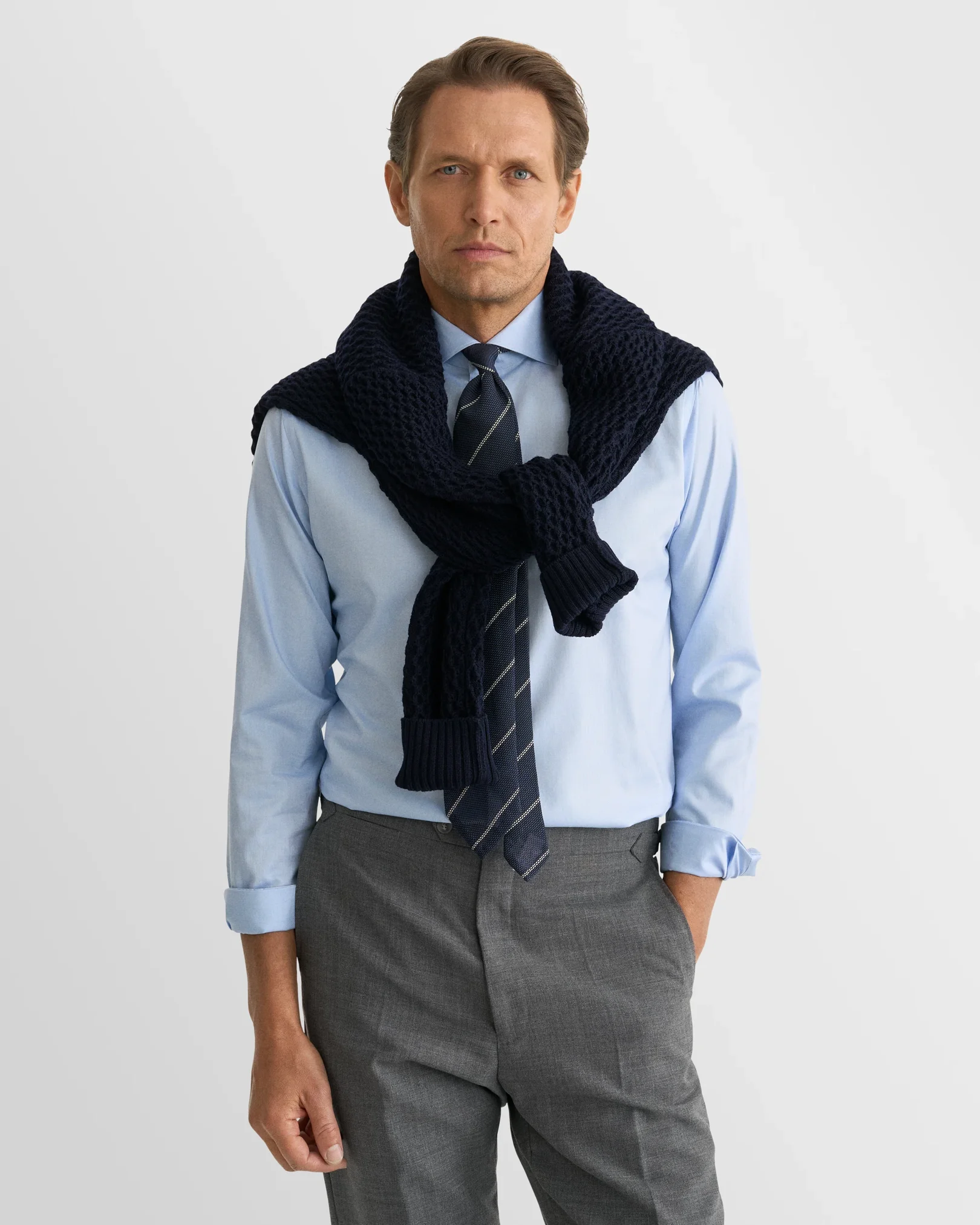 Eton - light blue solid signature oxford shirt wide spread 266