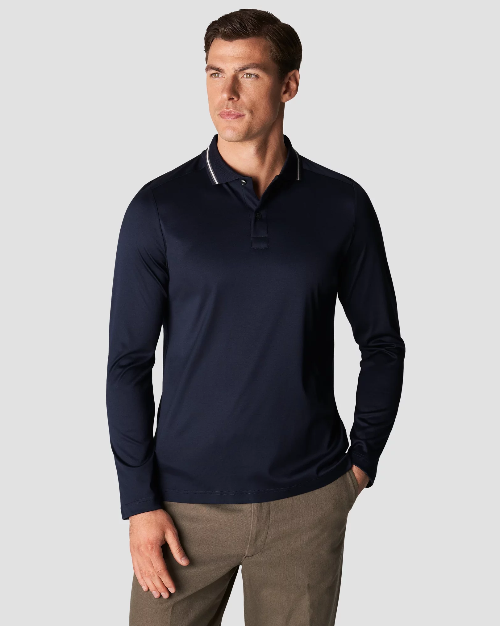 Navy Filo di Scozia Polo Shirt — Long Sleeve - Eton