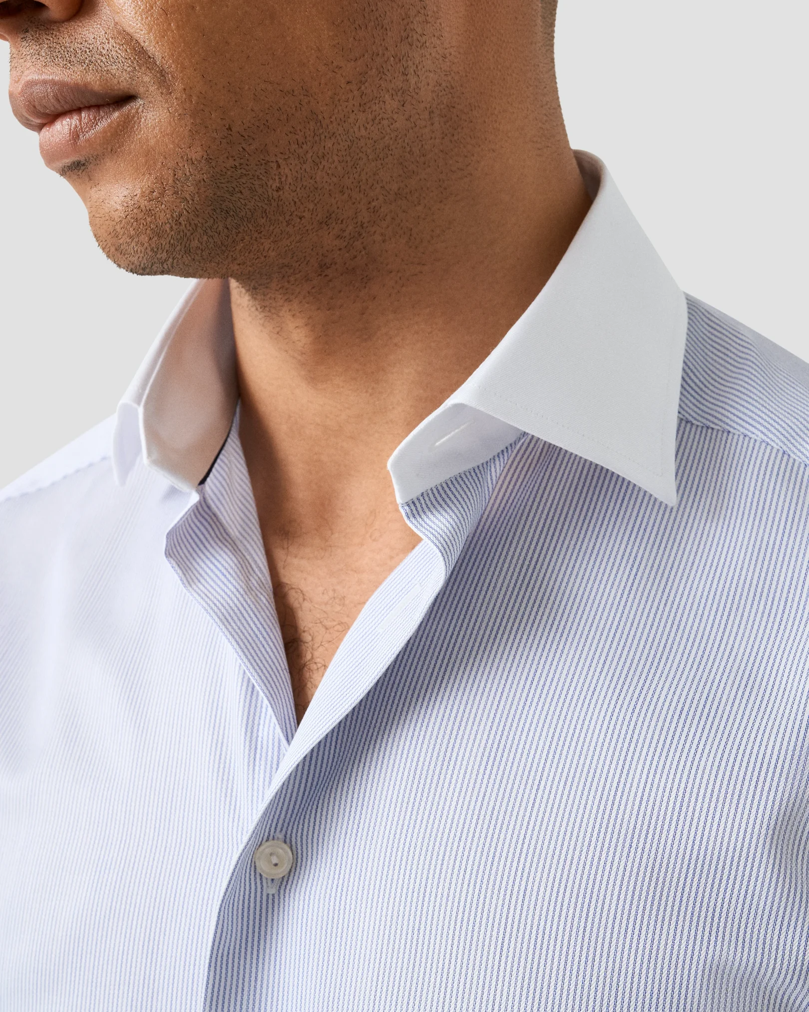 Eton - fine striped white collar signature twill shirt cut away french