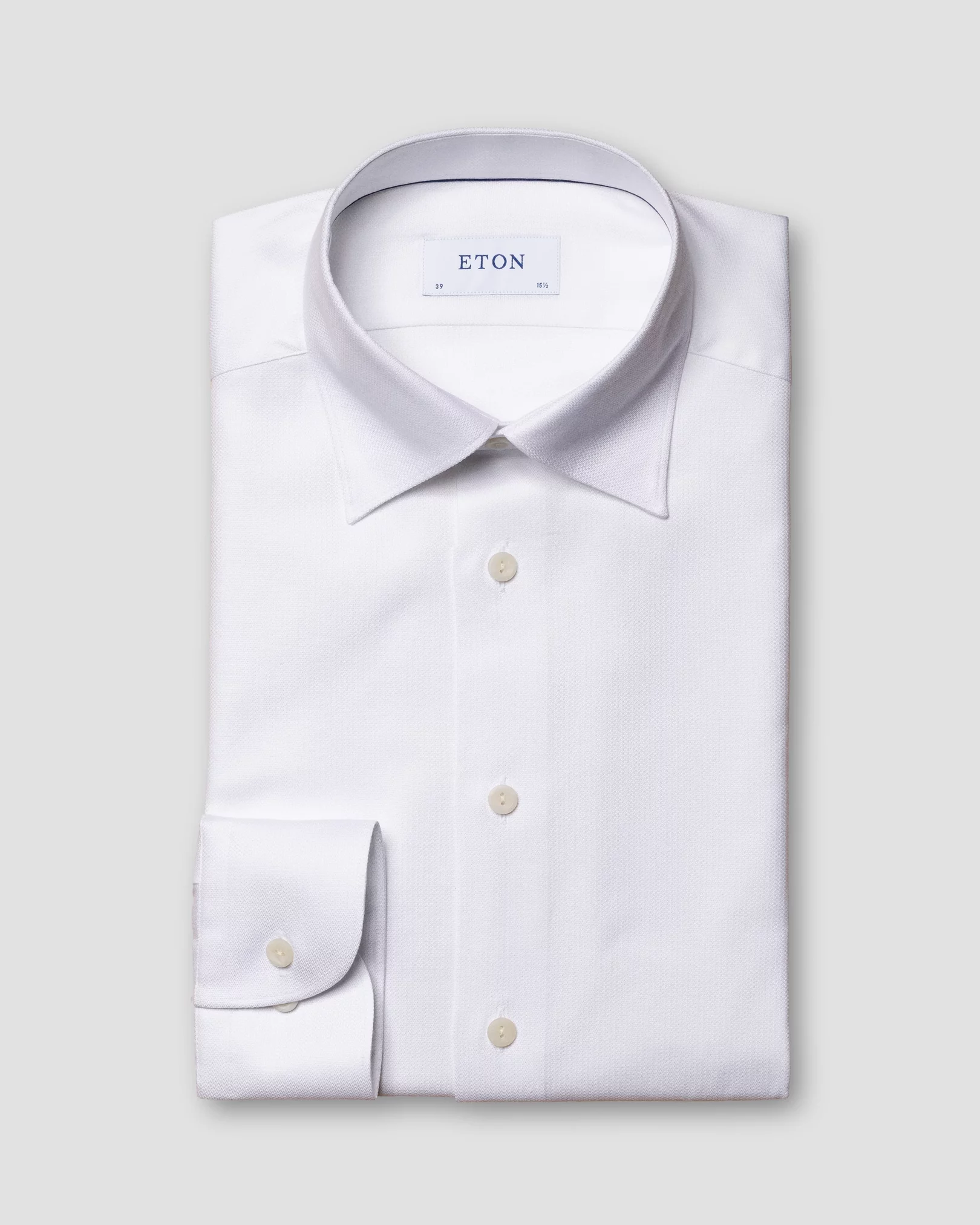 Eton - white blue cotton lyocell stretch knit effect shirt