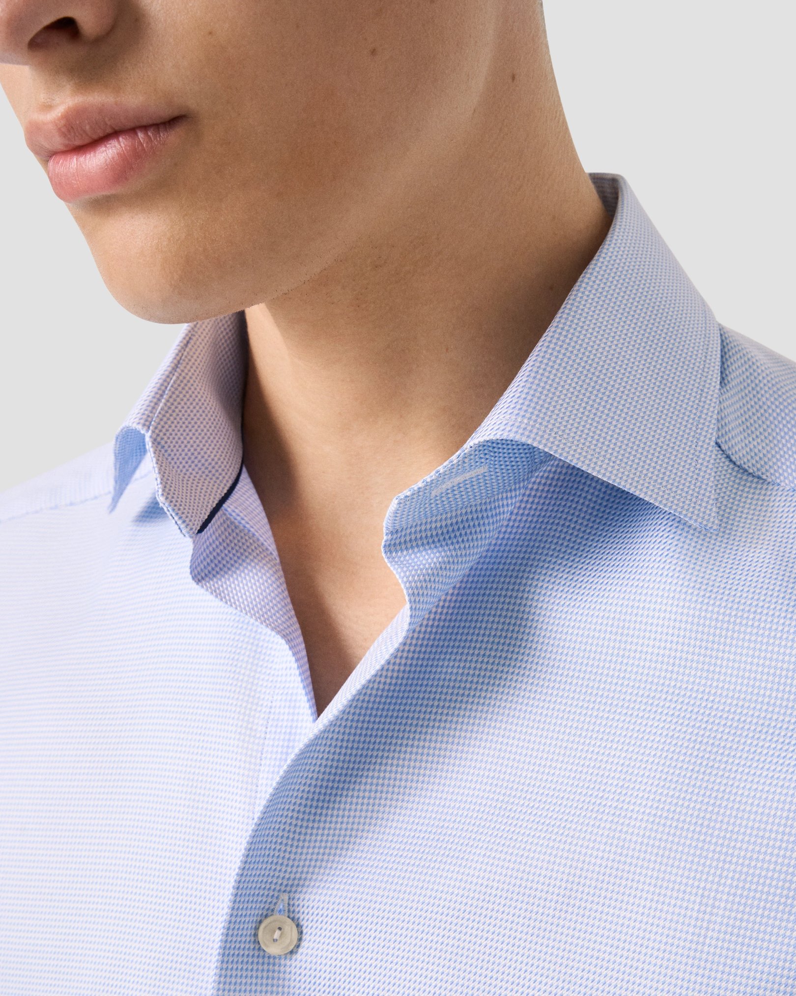 Eton - Light Blue Patterned Textured Twill Shirt