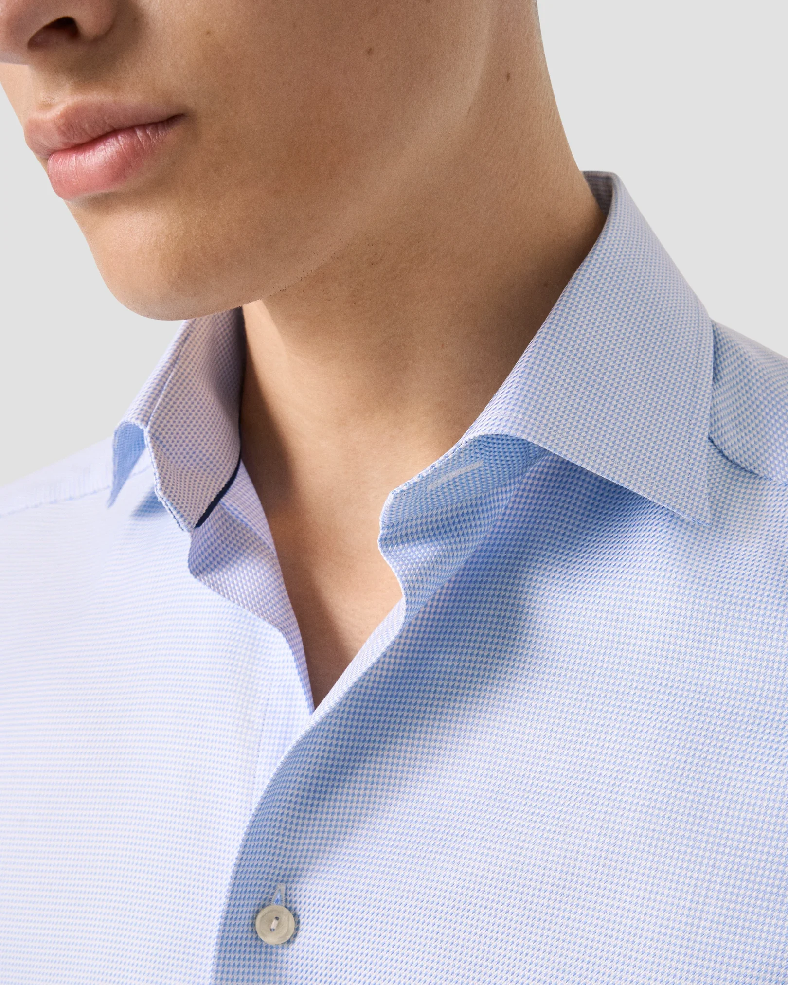 Eton - Light Blue Patterned Textured Twill Shirt