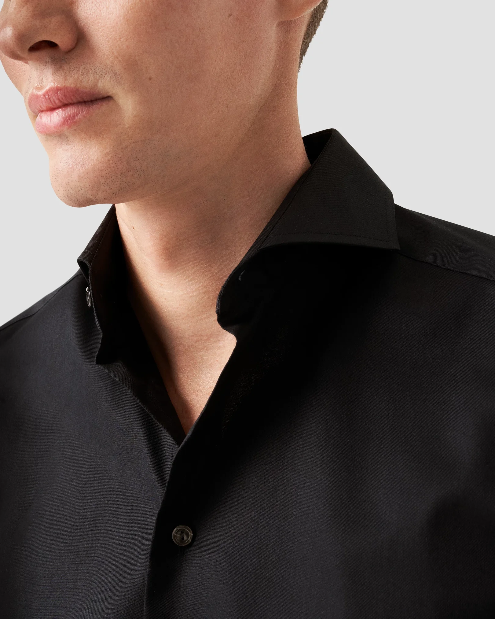 Eton - black twill stretch shirt extreme cut away