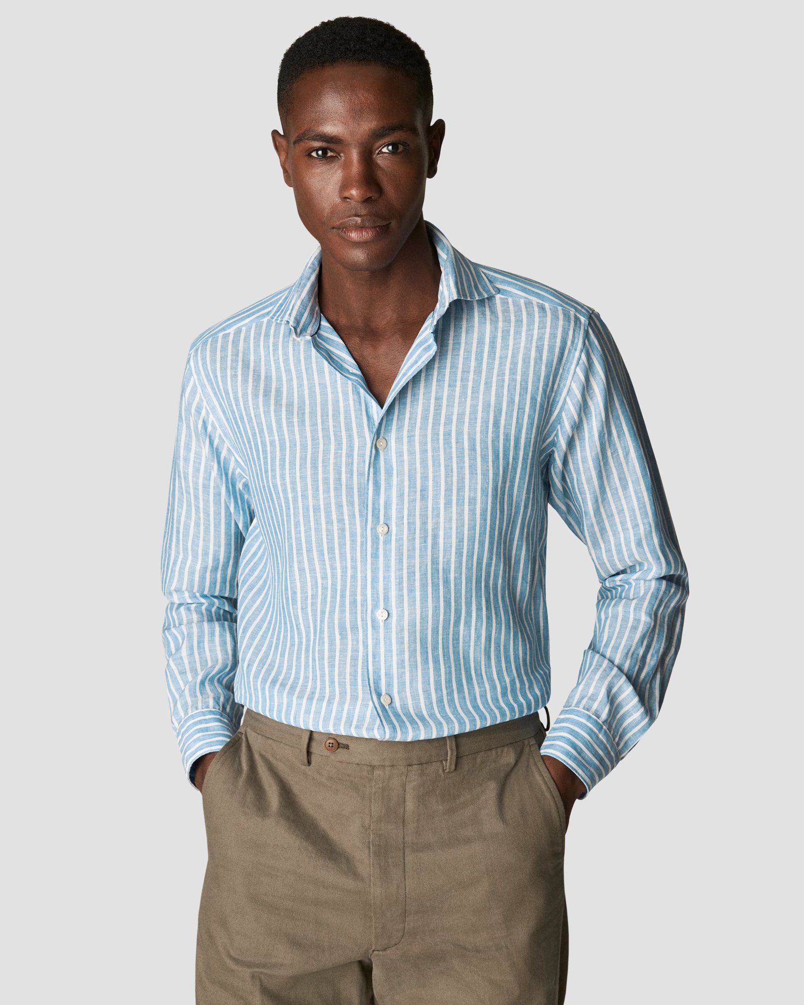 Eton - mid blue striped linen