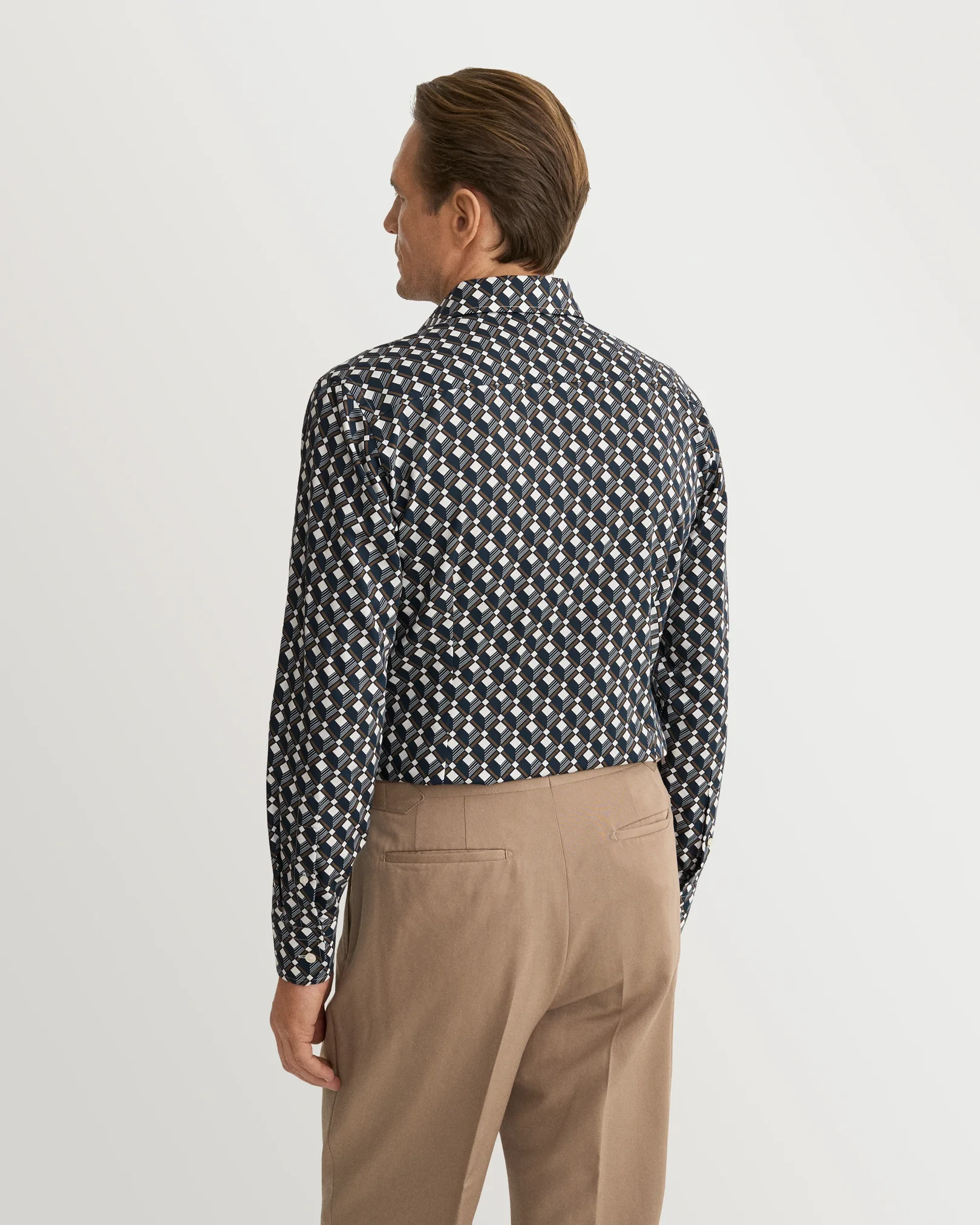 Eton - navy blue geometric print cotton tencel tm lyocell shirt