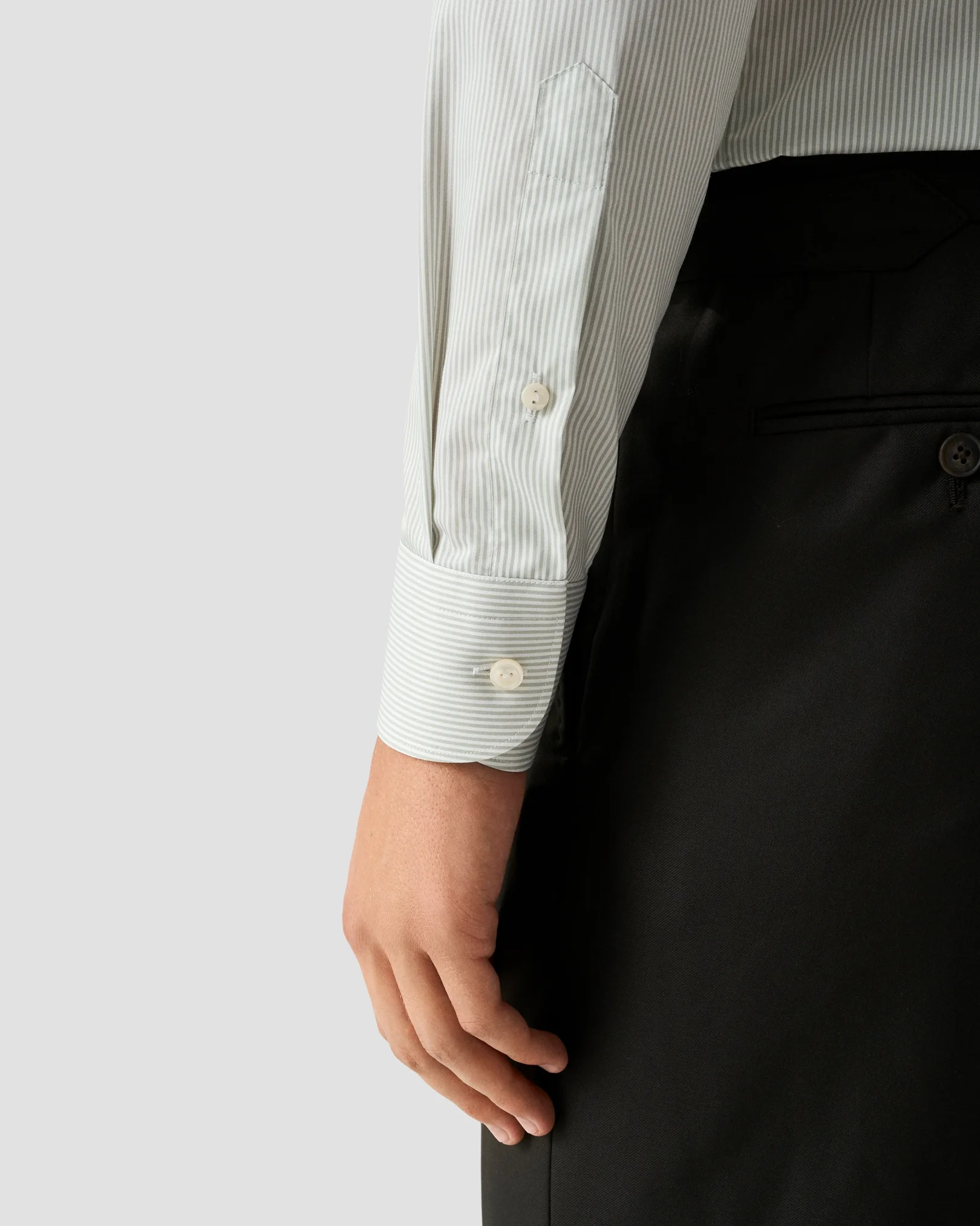 Eton - light green striped melange twill shirt