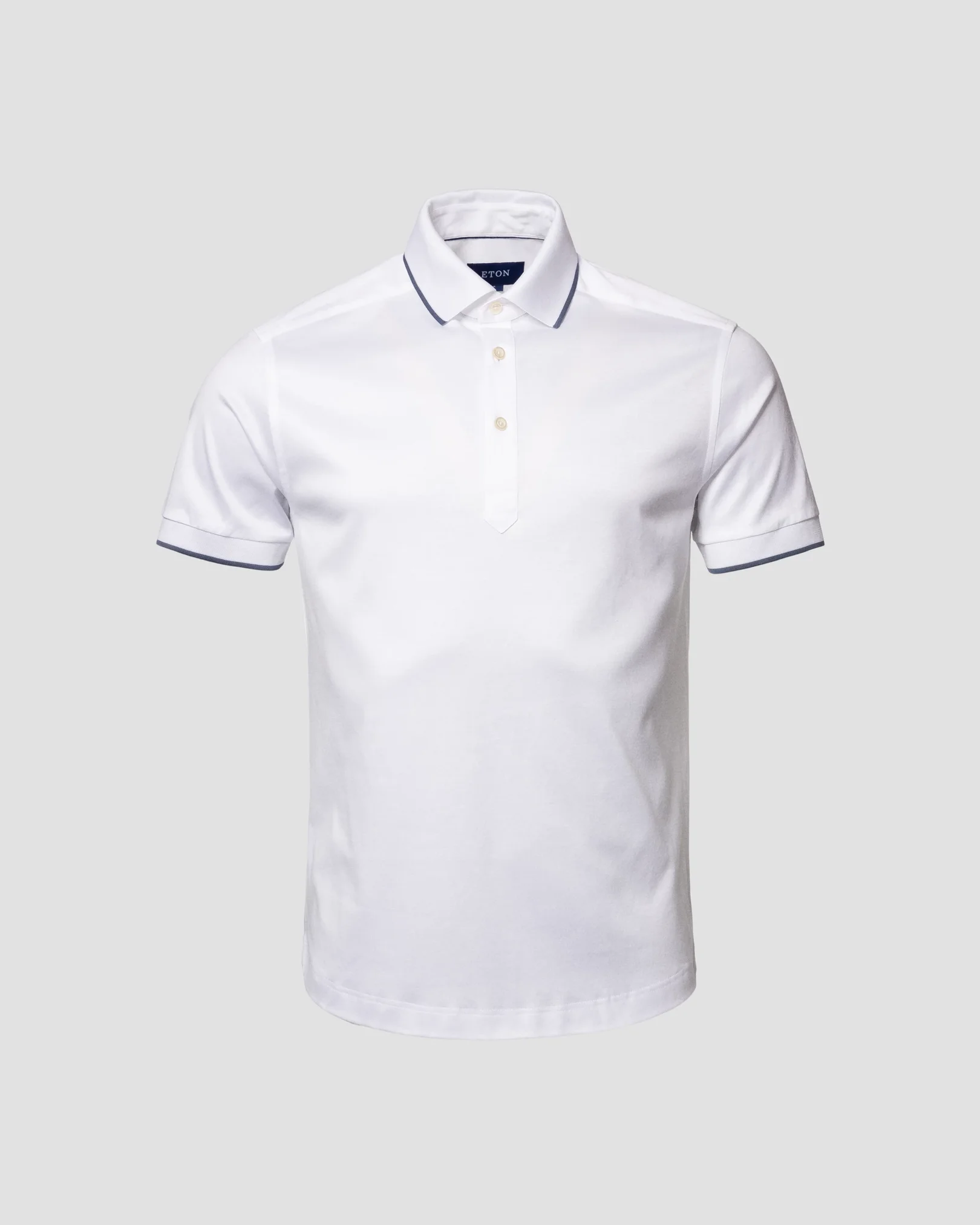 Eton - white jersey knitted collar knitted cuff short sleeve slim jersey