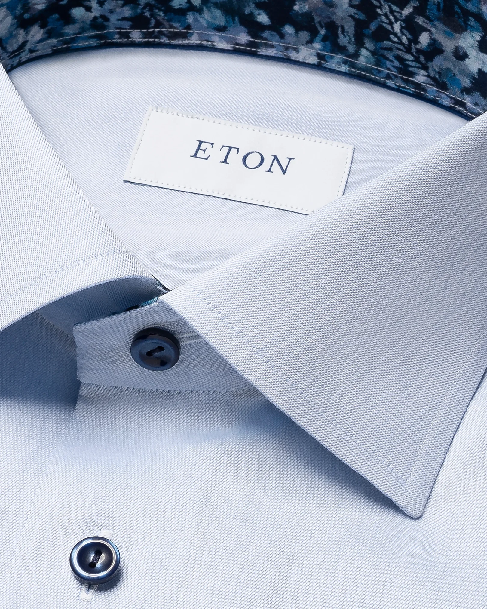 Eton - light blue floral effect signature twill shirt