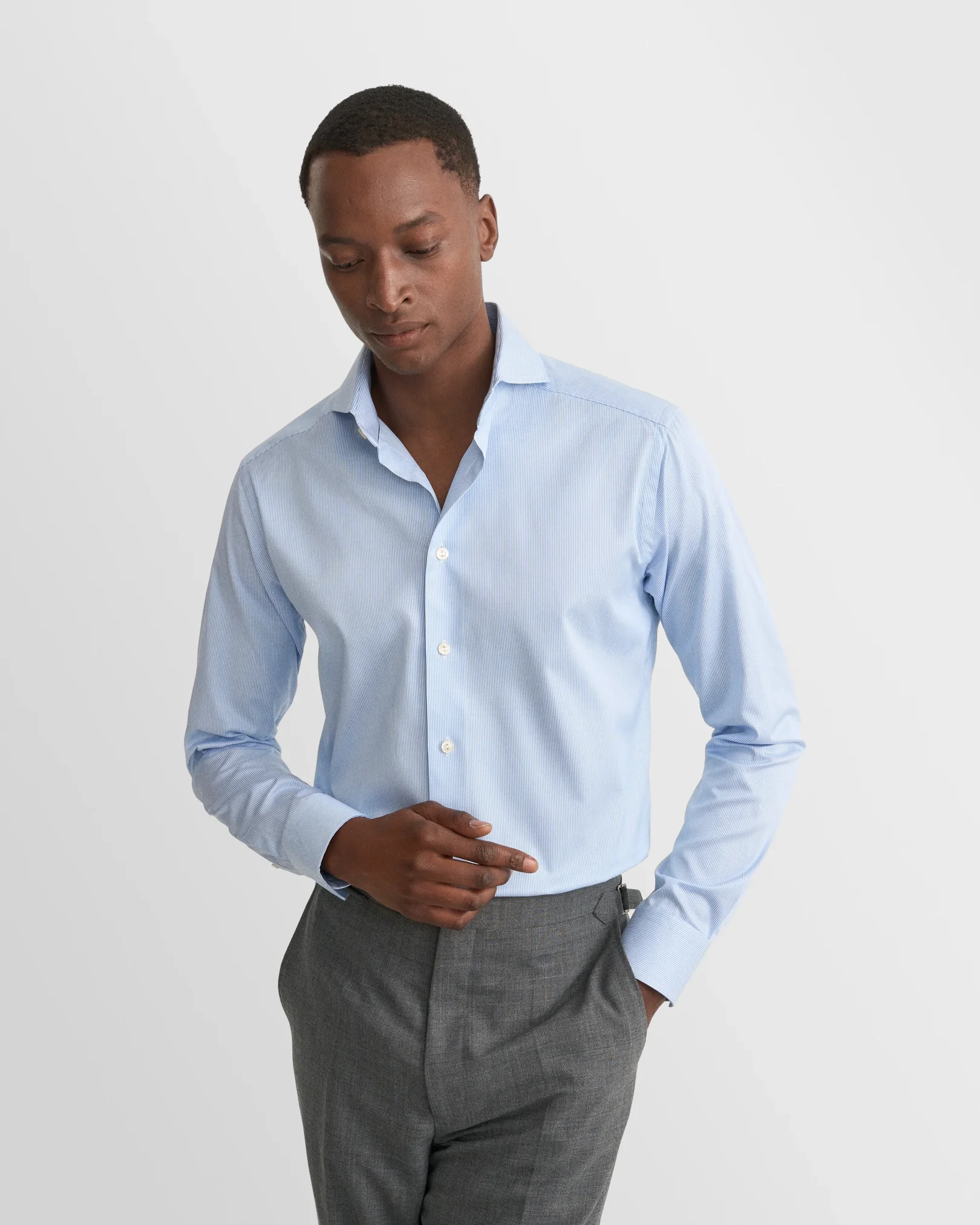 Eton - light blue striped fine twill