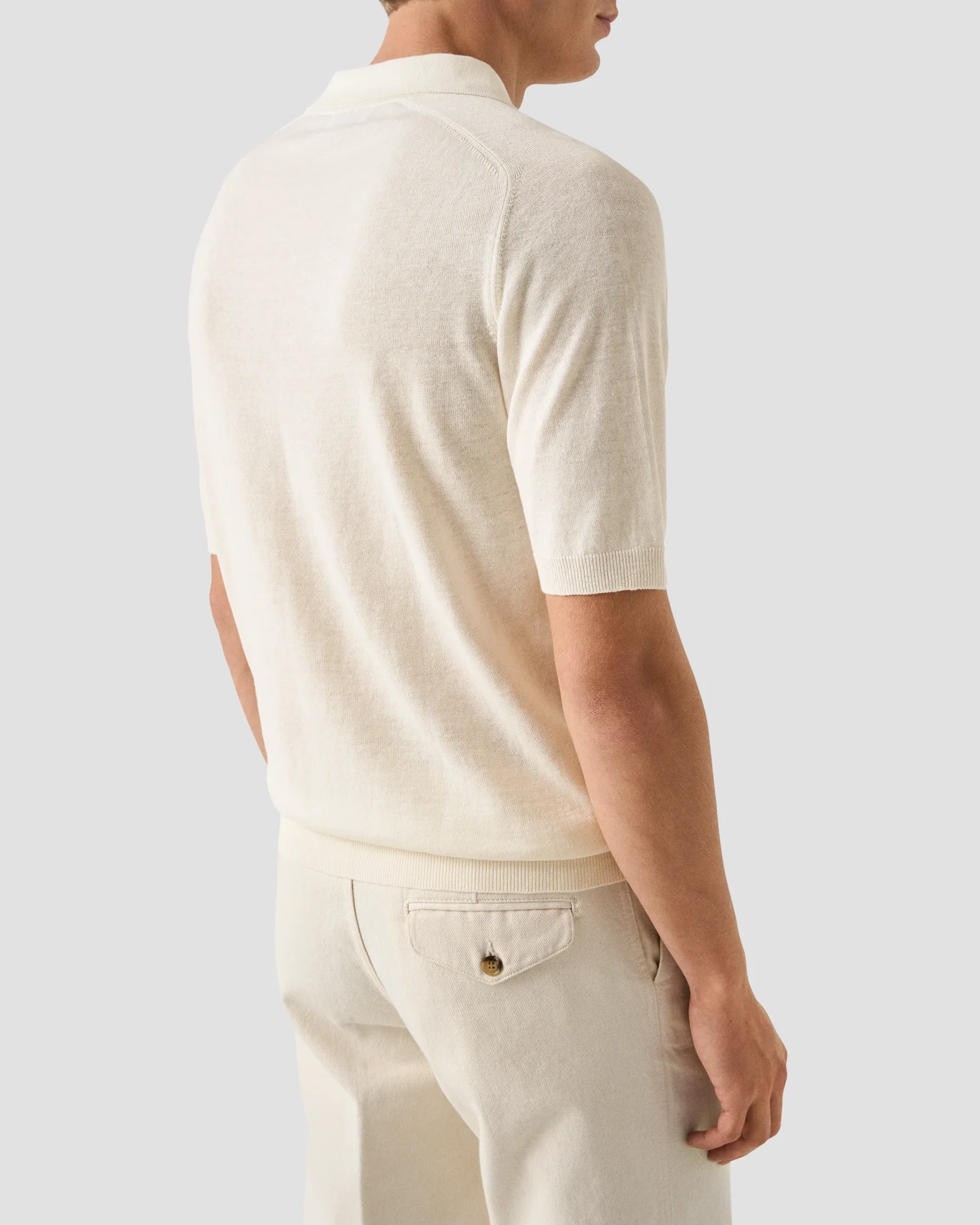 Eton - white cotton linen fine knit polo shirt