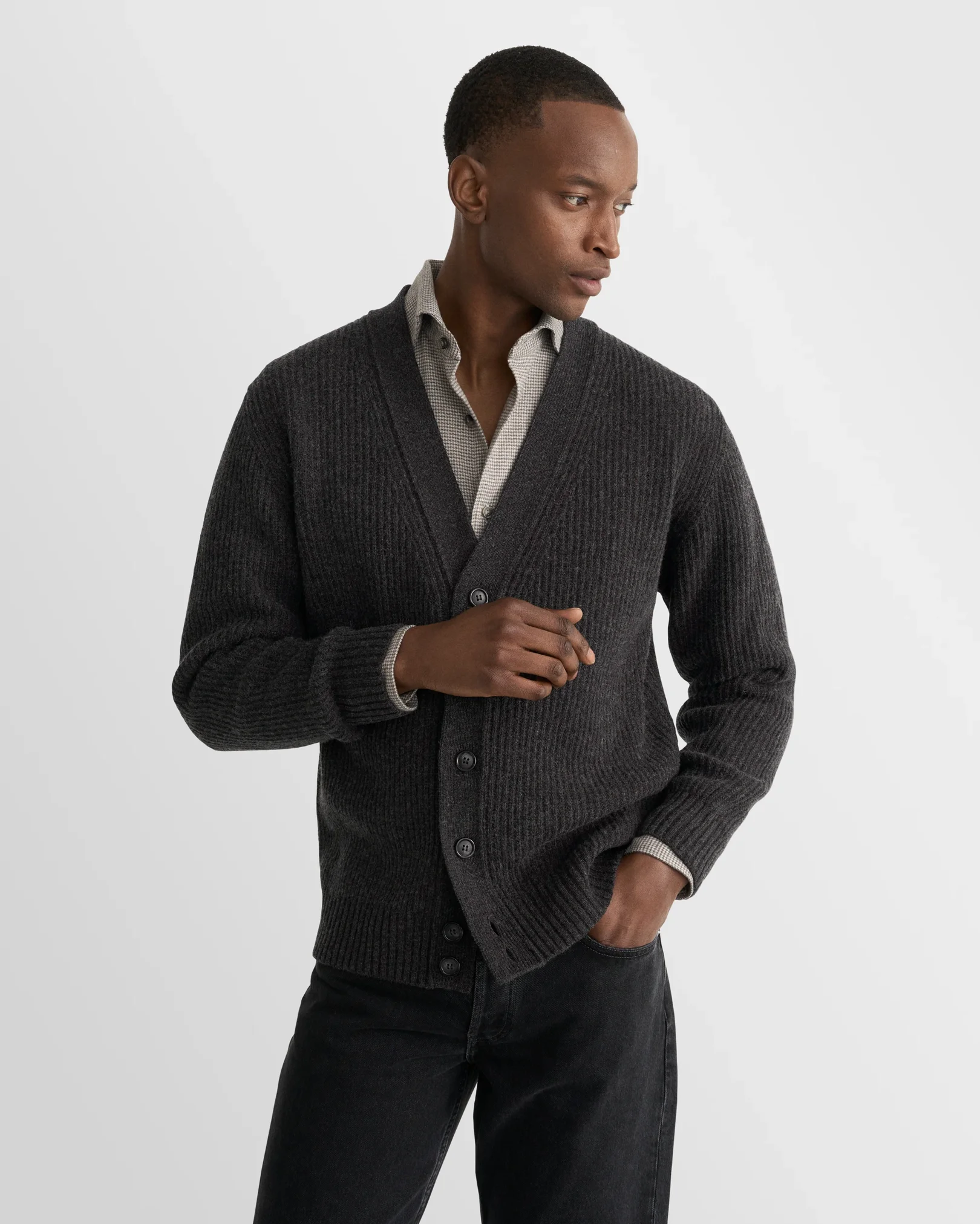 Eton - dark grey merino rib cardigan