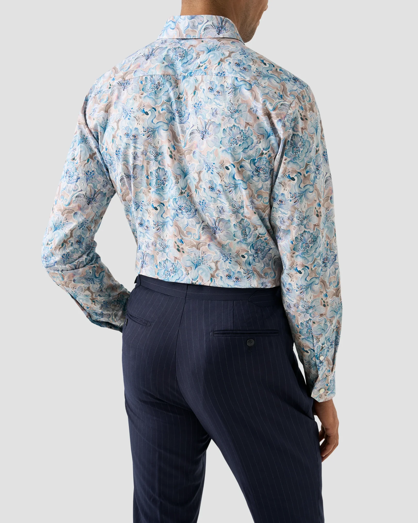 Eton - light blue floral print fine twill shirt