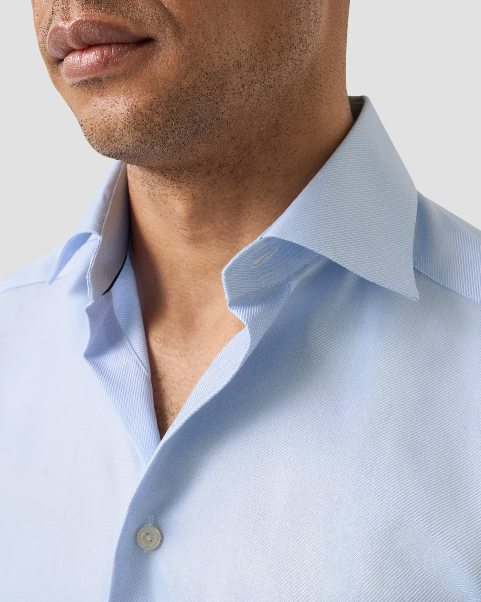 Eton - light blue solid textured twill shirt