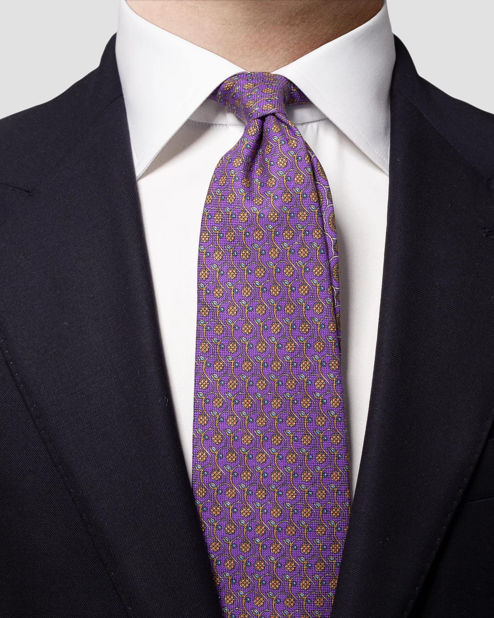 Eton - dark purple floral print cotton tie