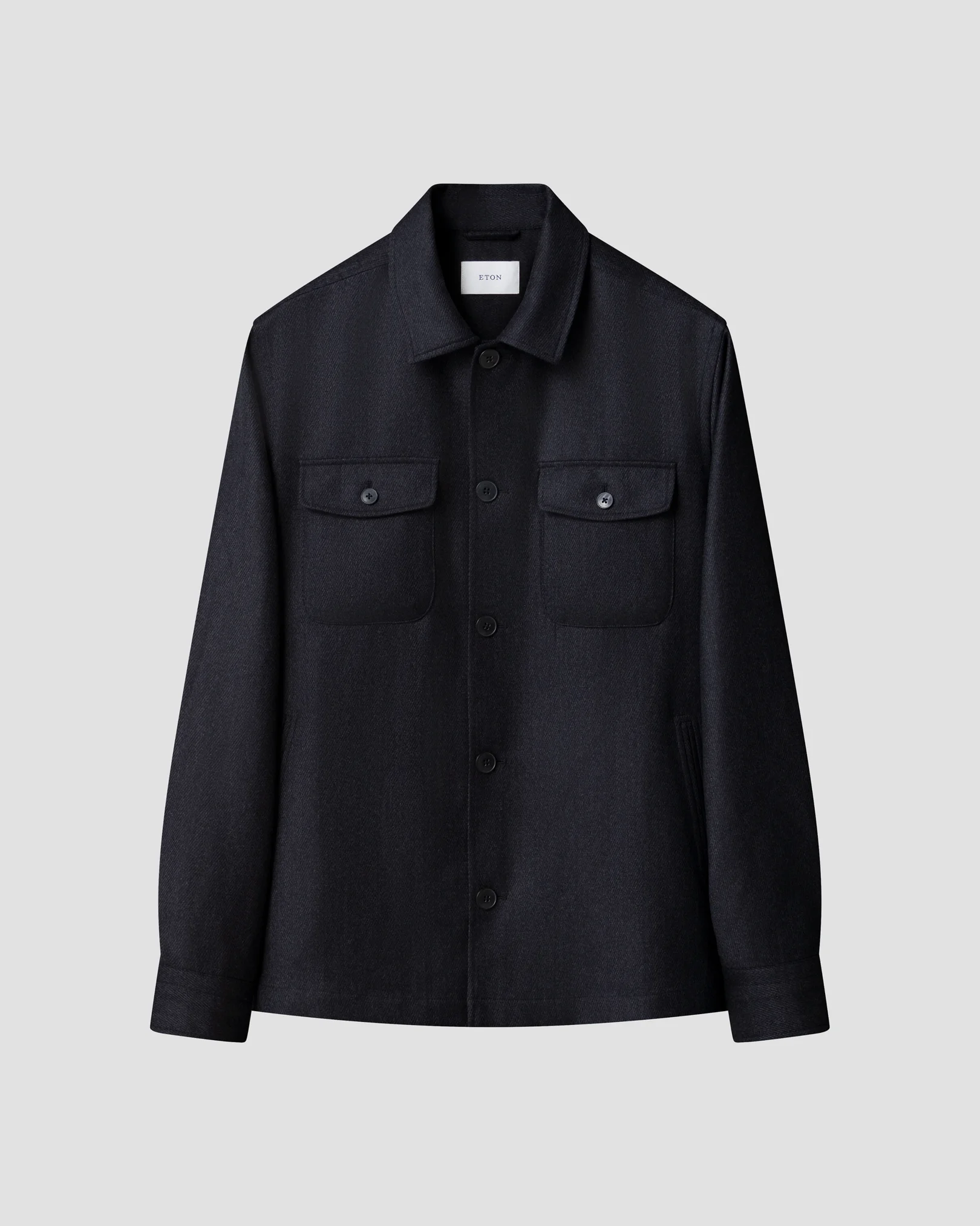 Eton - navy blue wool structure four pocket overshirt