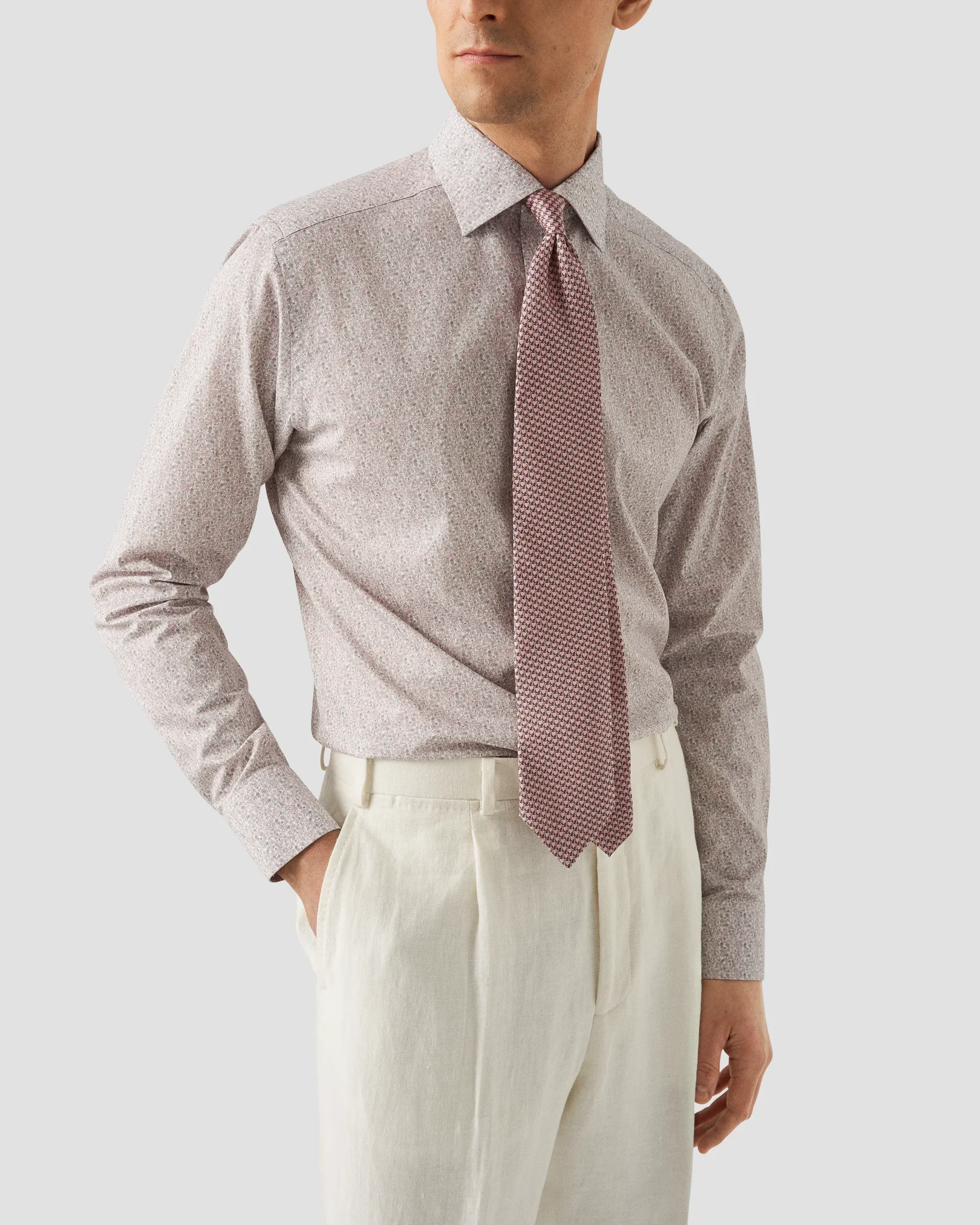 Eton - pink twill cutaway floral shirt