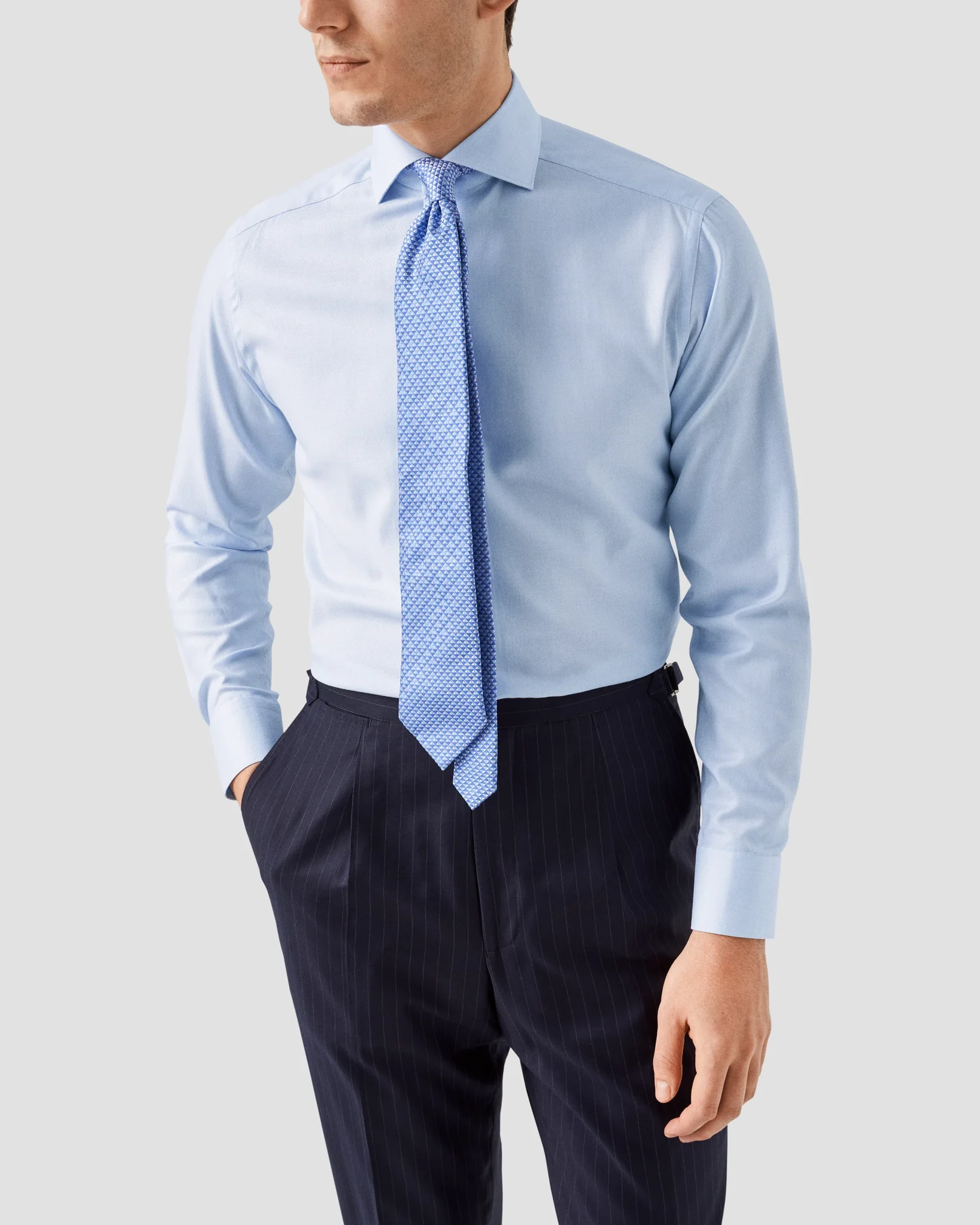 Eton - light blue twill cutaway collar