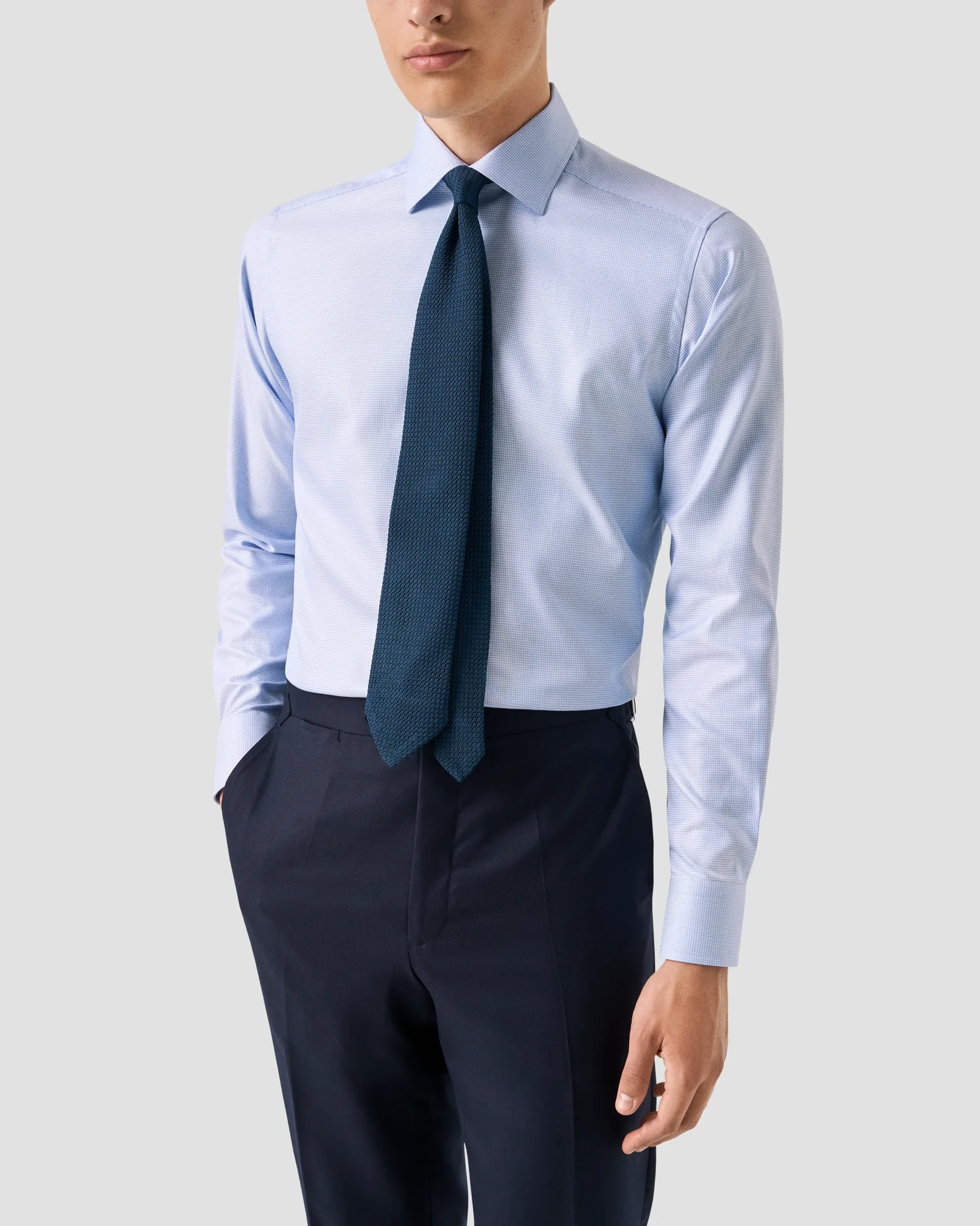 Eton - Light Blue Patterned Textured Twill Shirt