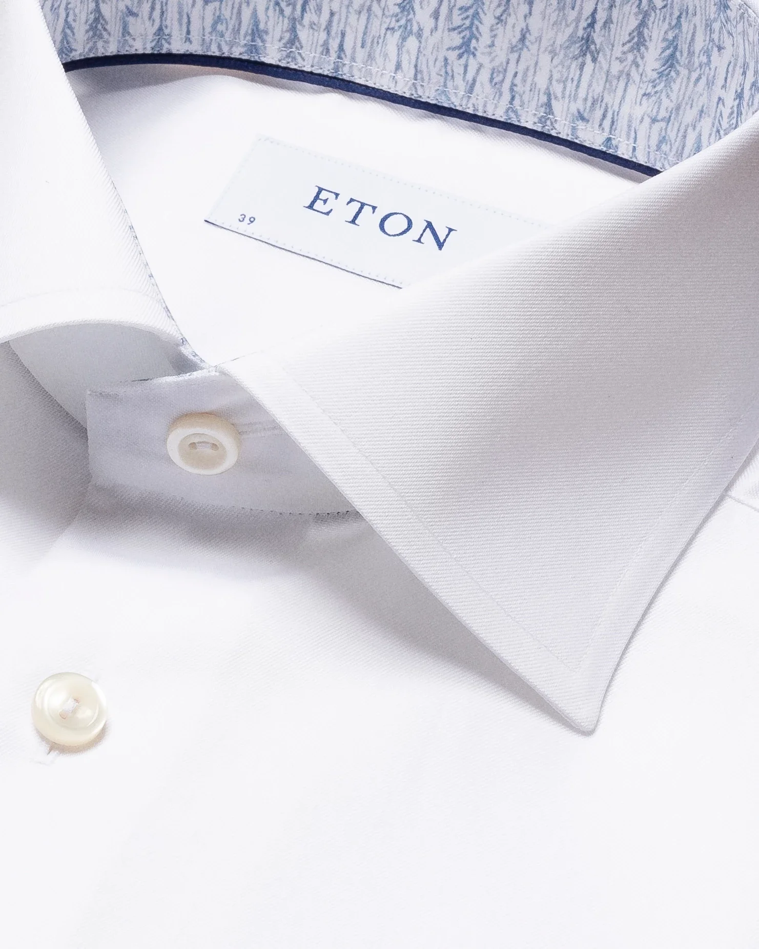 White Signature Twill Shirt – Tree line Print - Eton