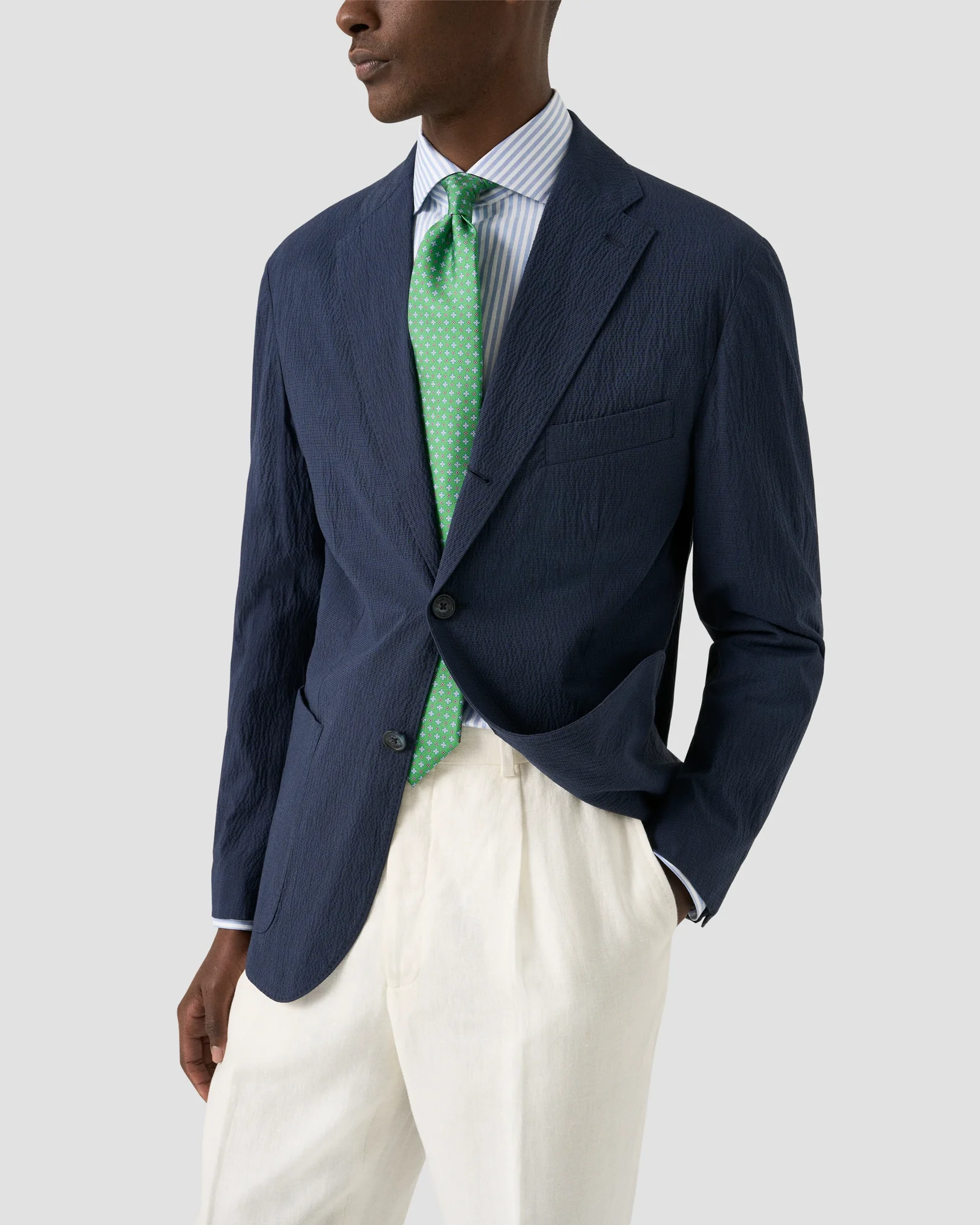 Eton - striped signature oxford shirt wide spread rounded