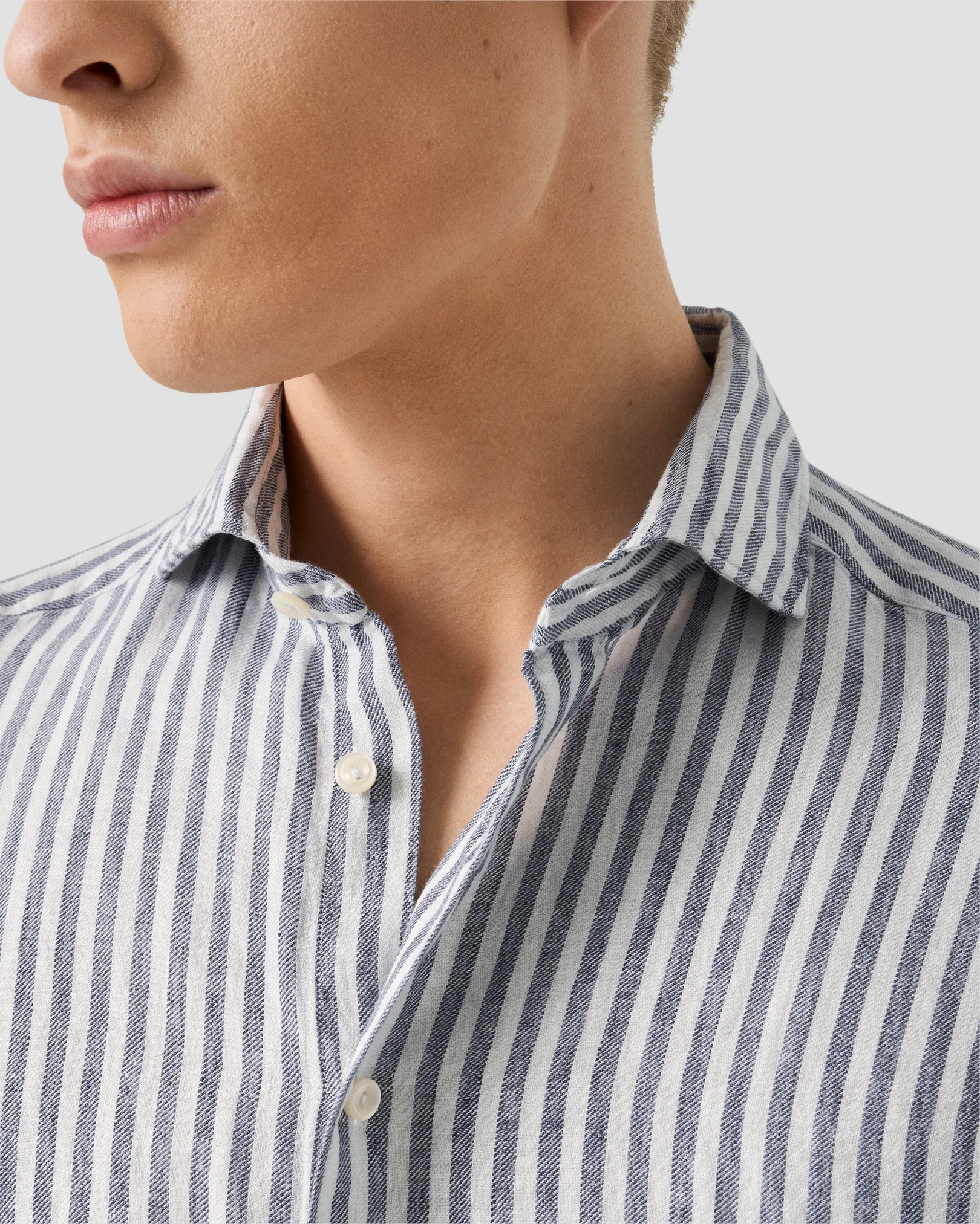Eton - dark blue striped linen twill shirt