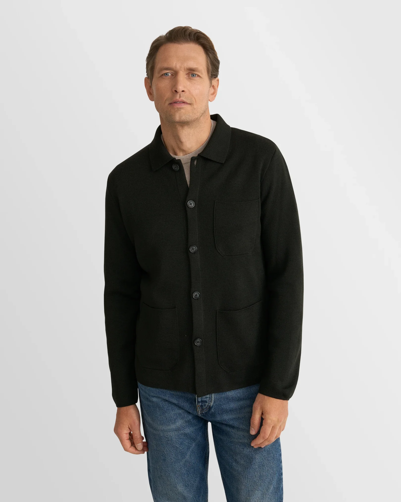 Eton - dark green merino milano knit overshirt