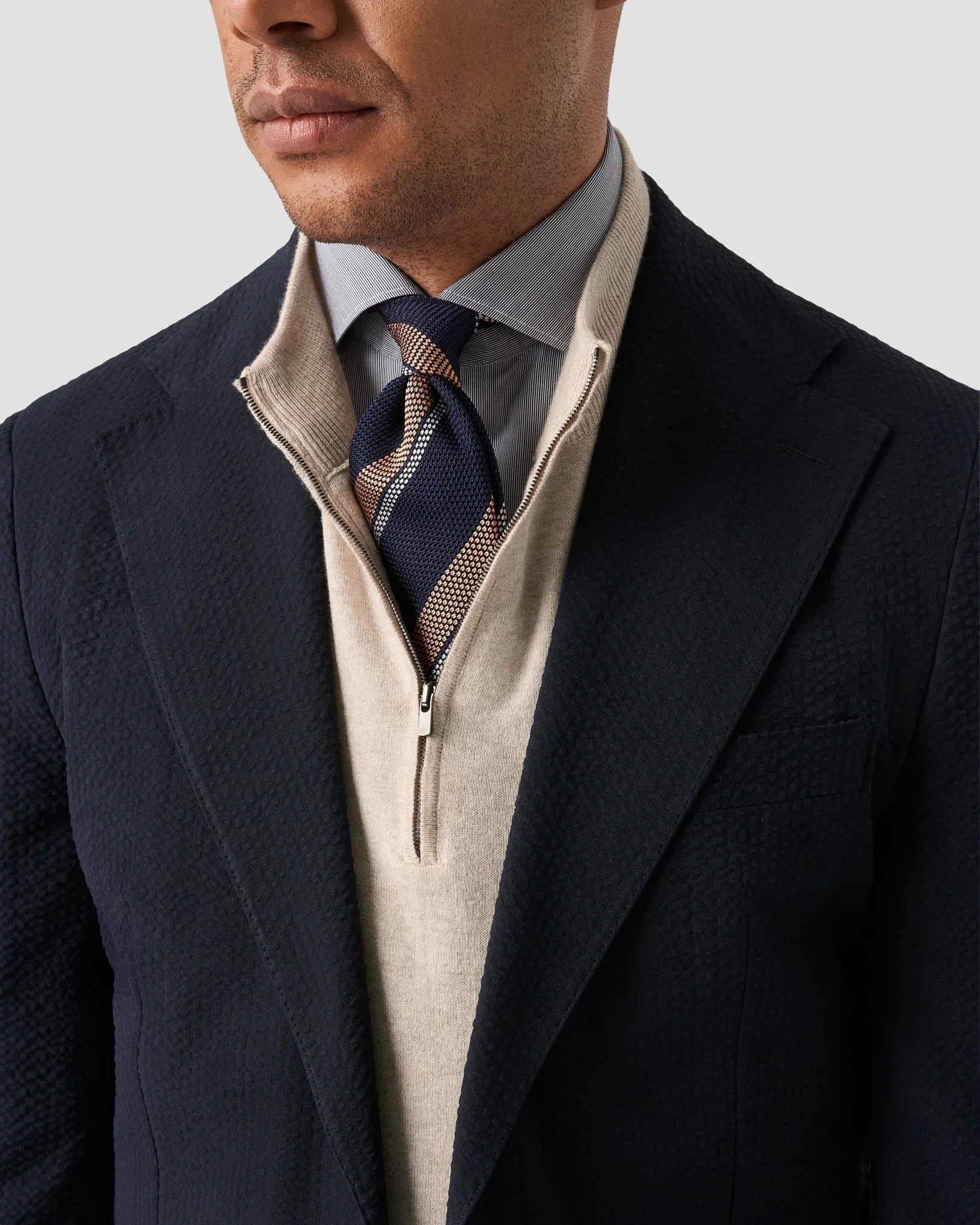 Eton - beige cotton and cashmere quarter zip fine knit