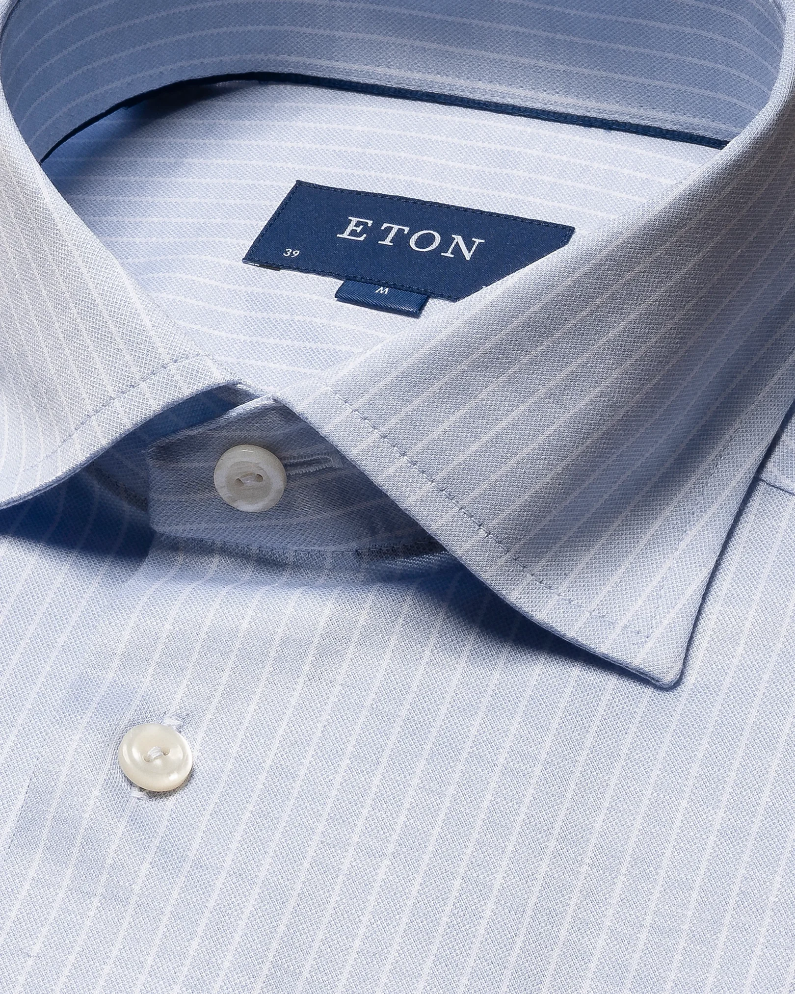 Eton - Light Blue Striped Filo di Scozia Knitted Shirt