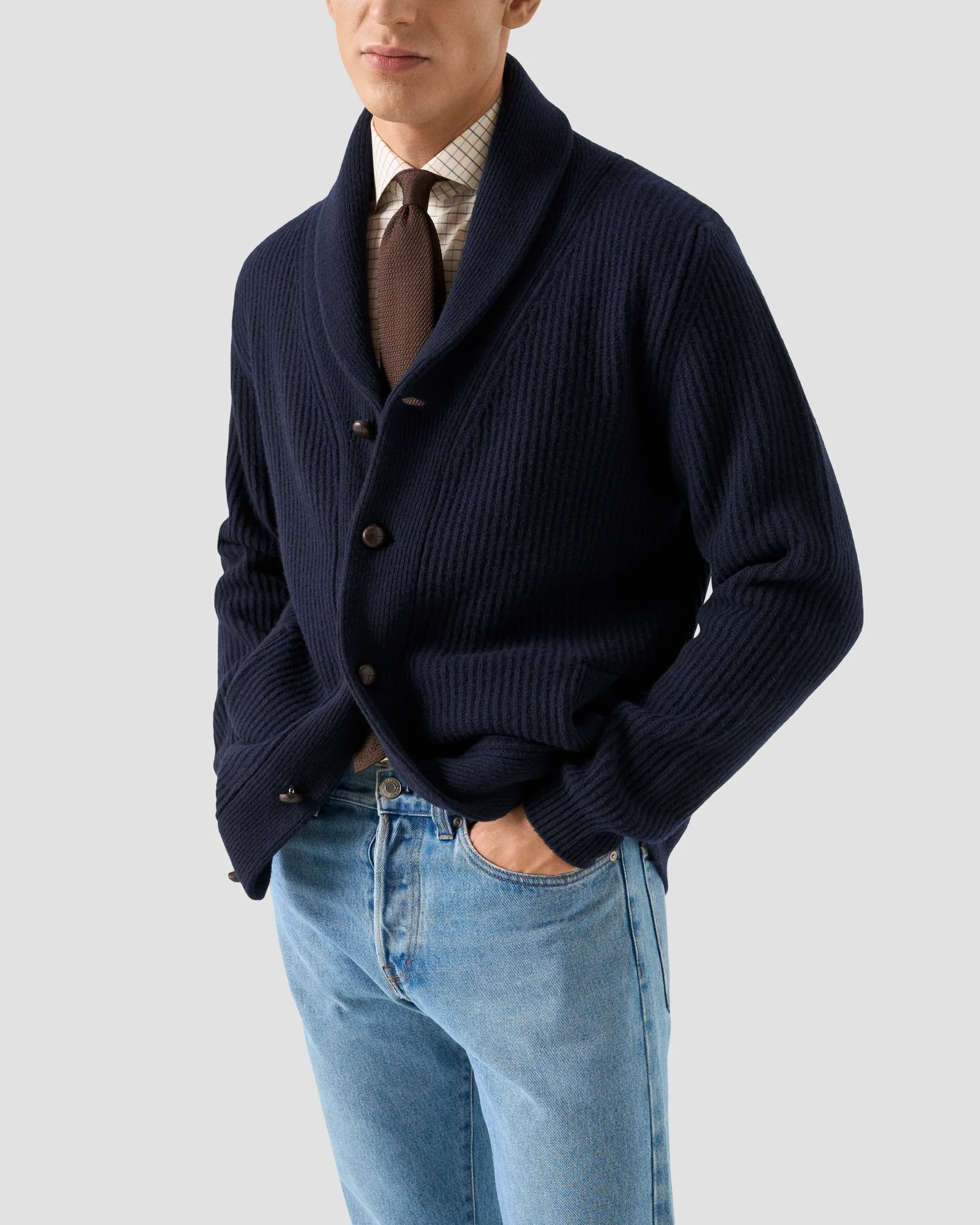 Eton - mid green check signature flannel shirt