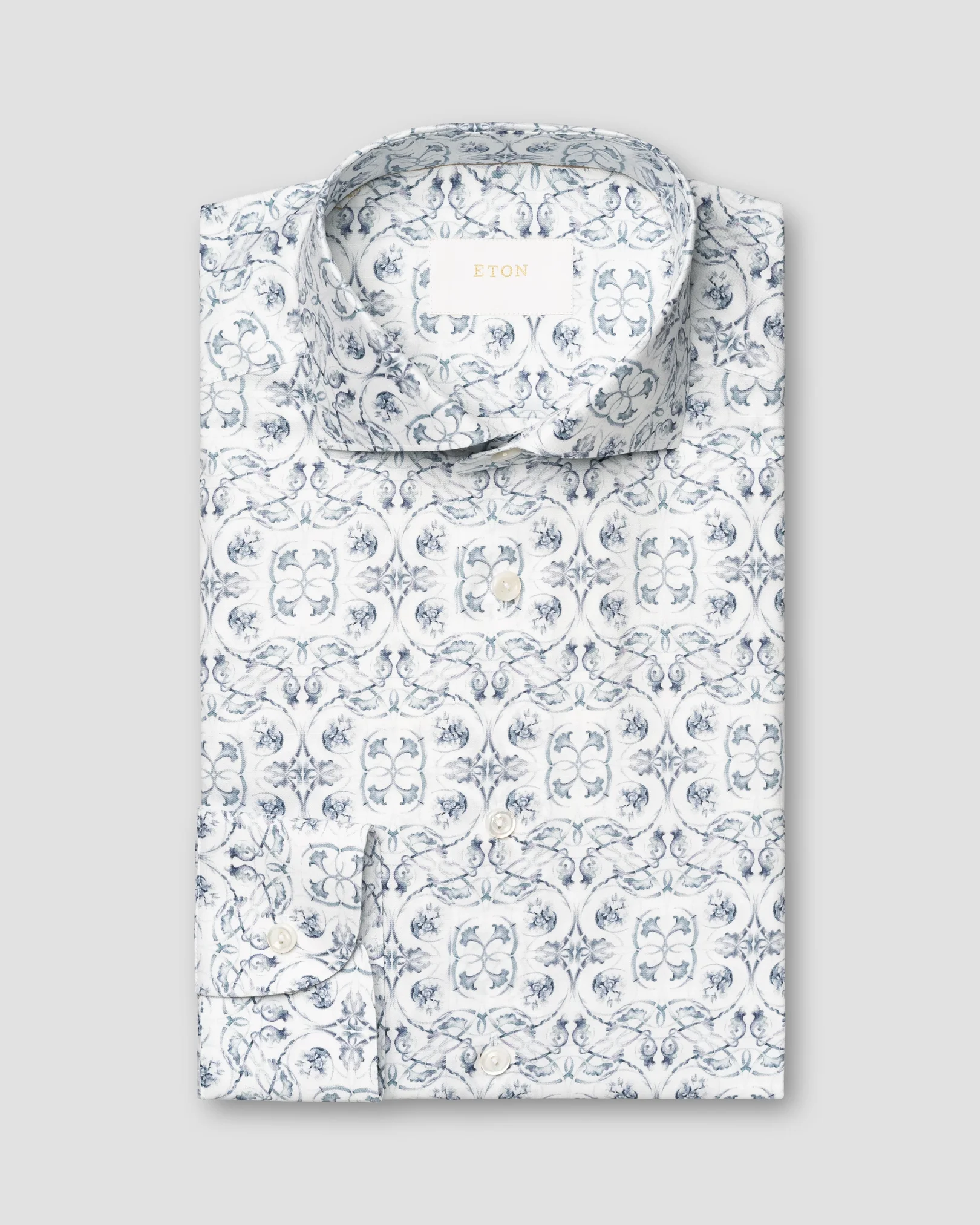 Eton - light blue floral cotton linen shirt