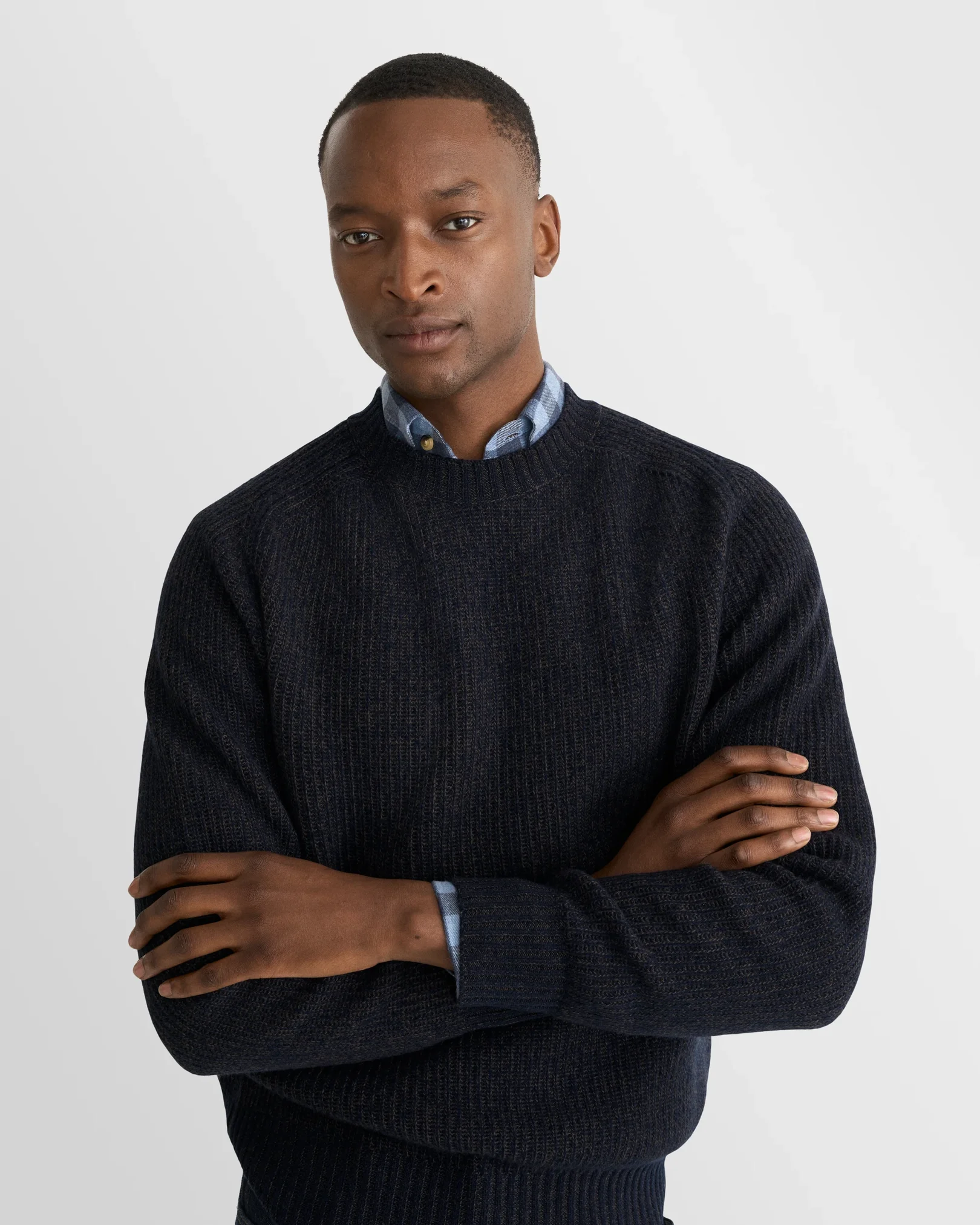 Eton - navy blue wool cashmere mouline crew neck
