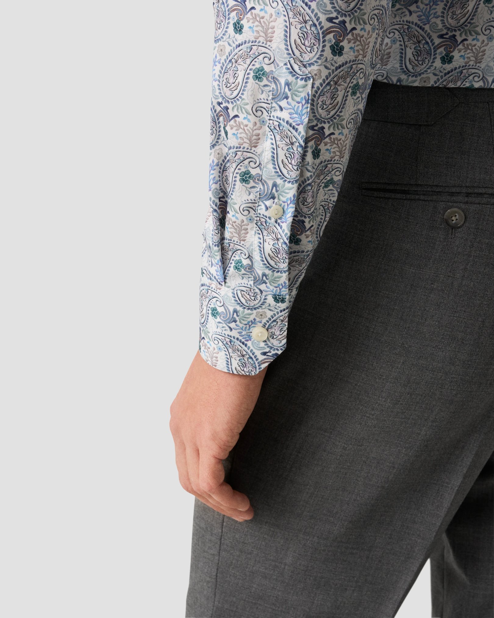 Eton - mid blue motif cotton and tencel tm lyocell shirt