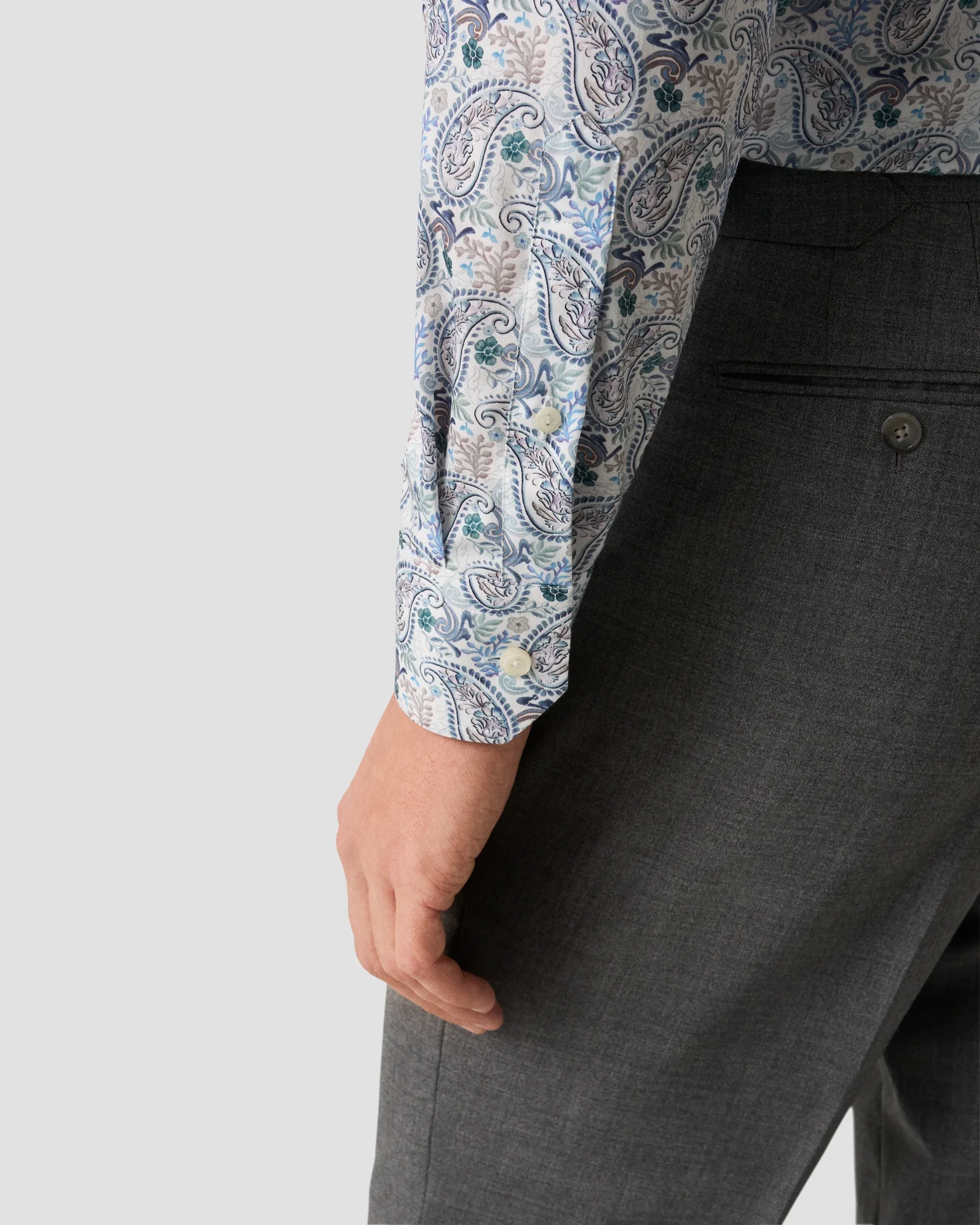 Eton - mid blue motif cotton and tencel tm lyocell shirt