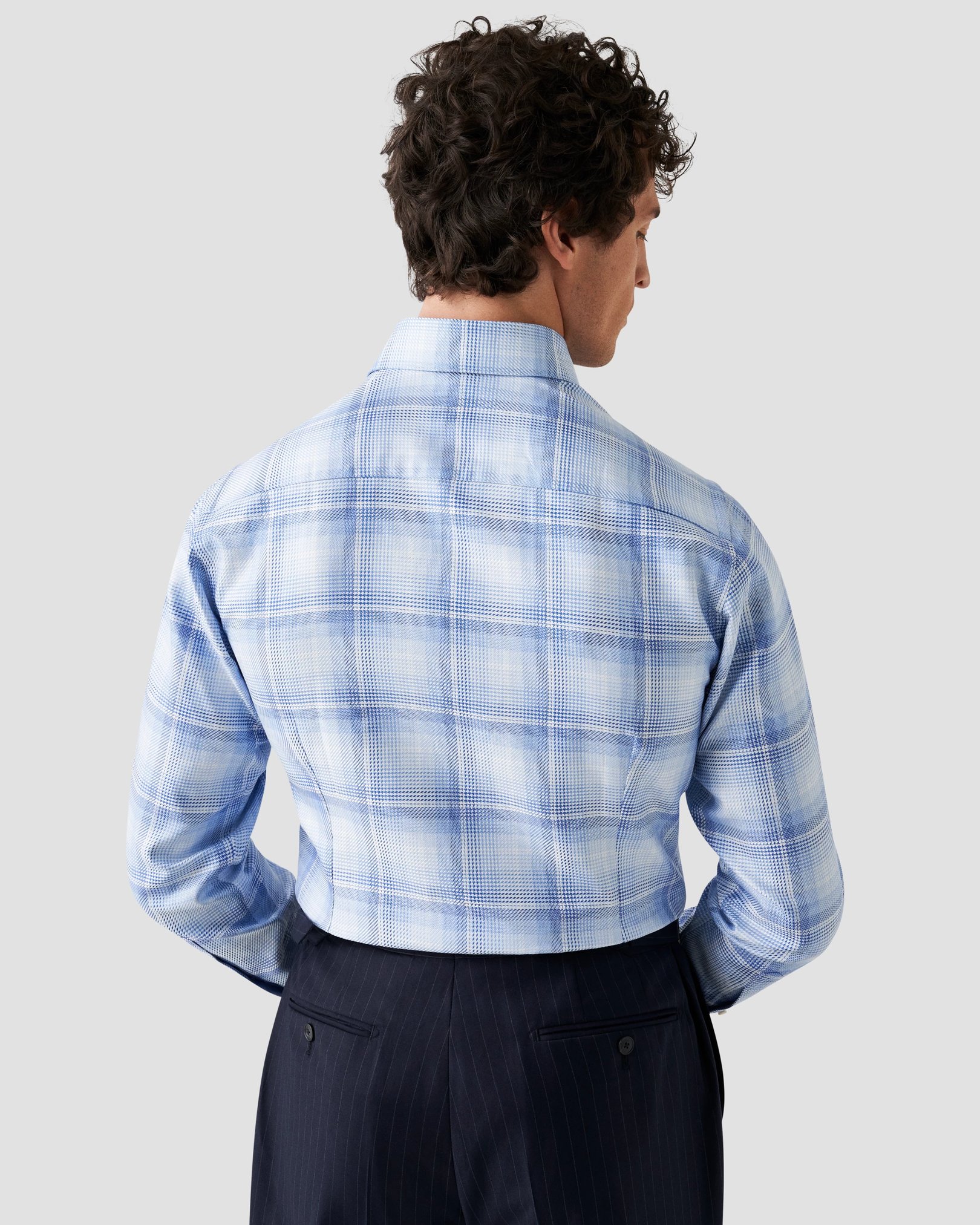 Eton - light blue checked textured twill