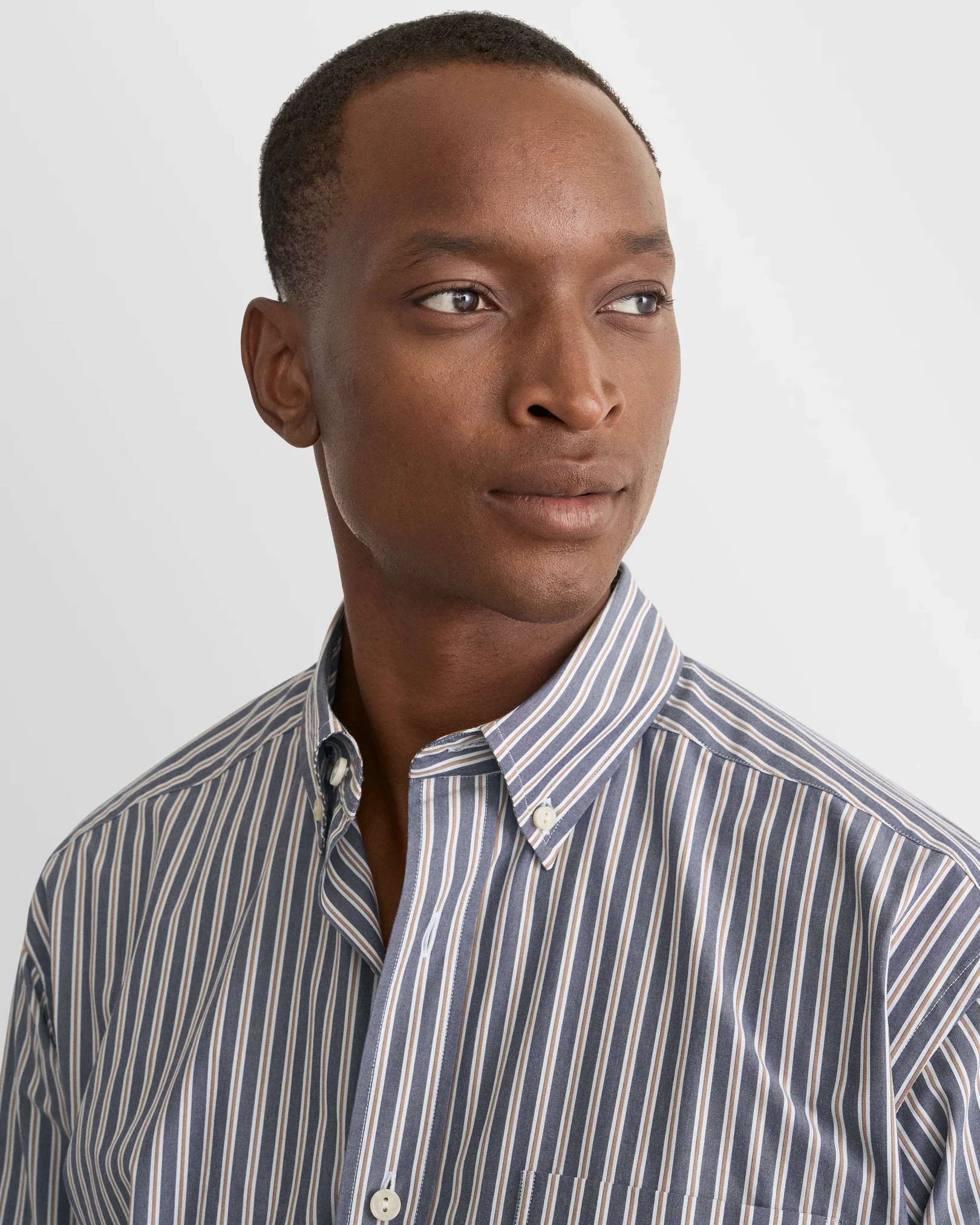 Eton - navy blue striped peached poplin shirt