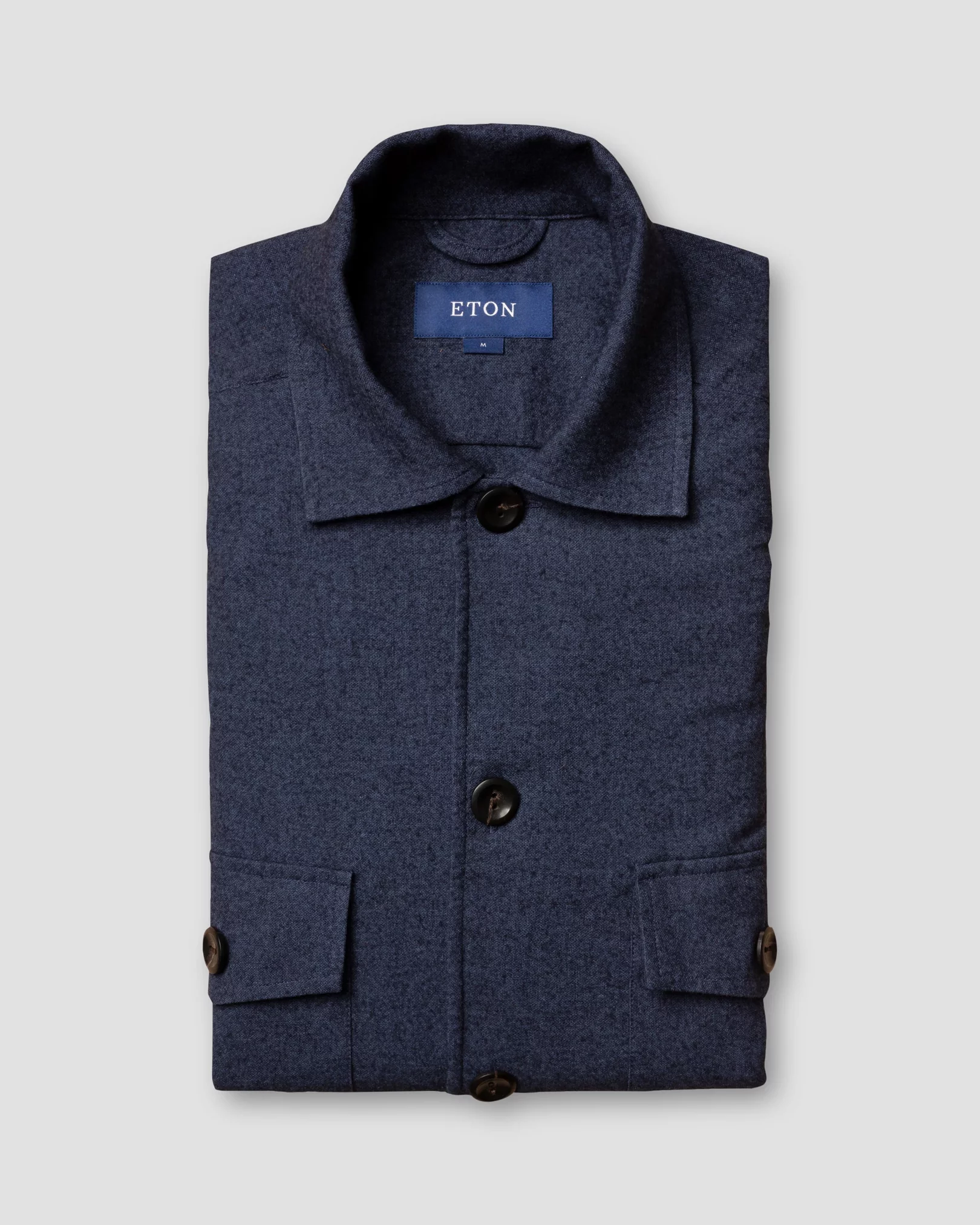 Eton - dark blue cotton wool cashmere overshirt turn down single cuff pointed strap regular