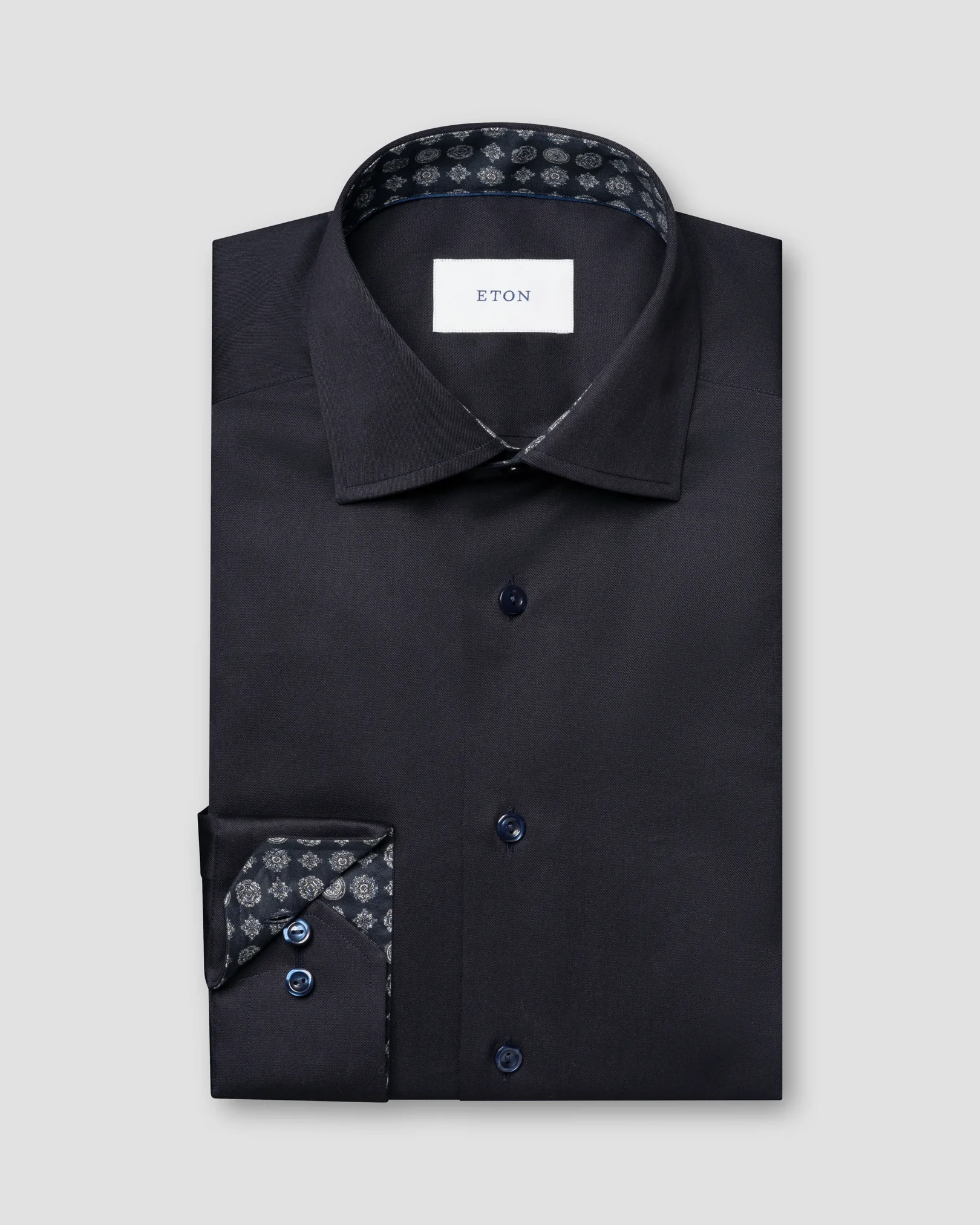 Eton - navy blue geometric effect signature twill shirt cut away 266
