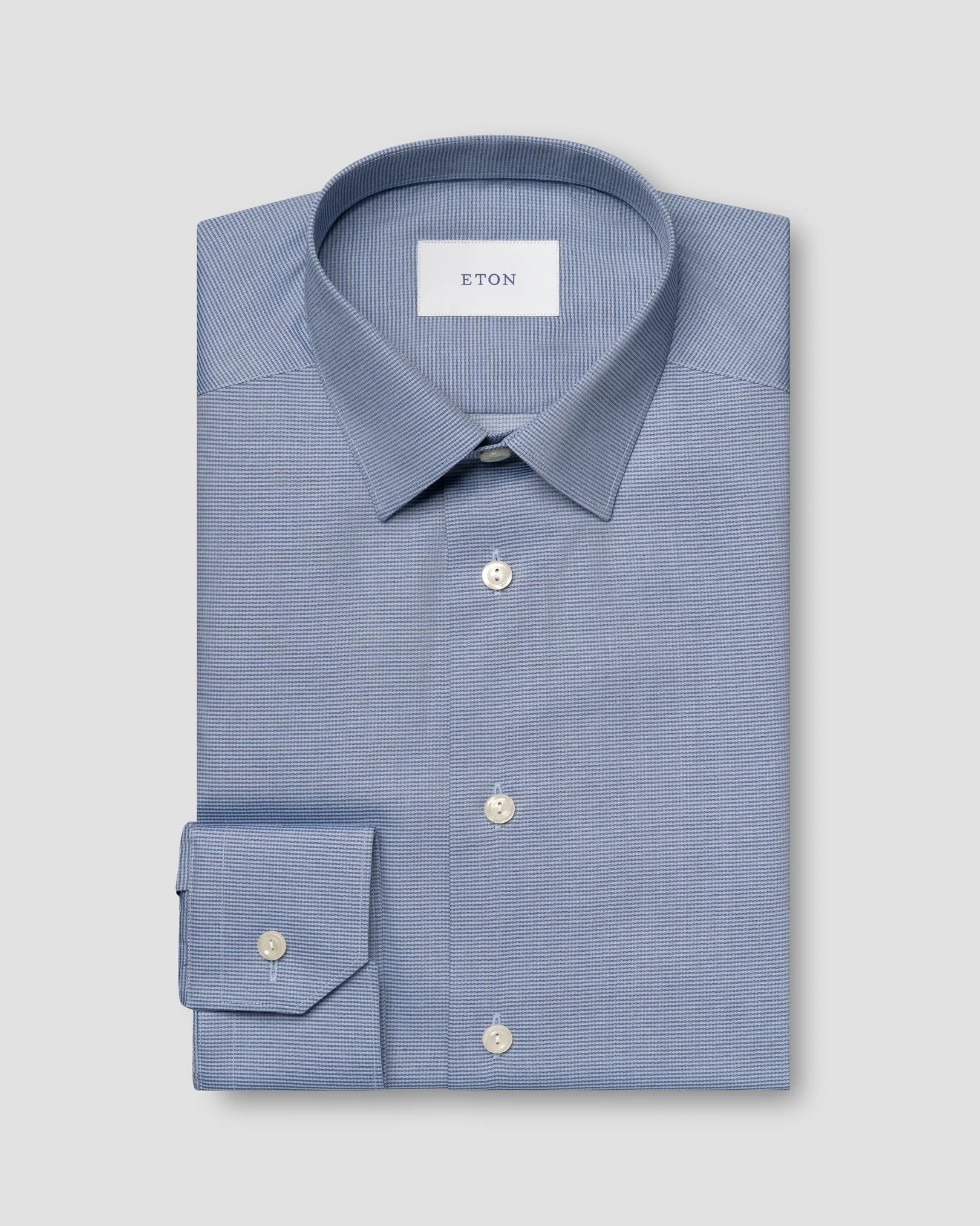 Eton - dark blue micro check twill shirt pointed