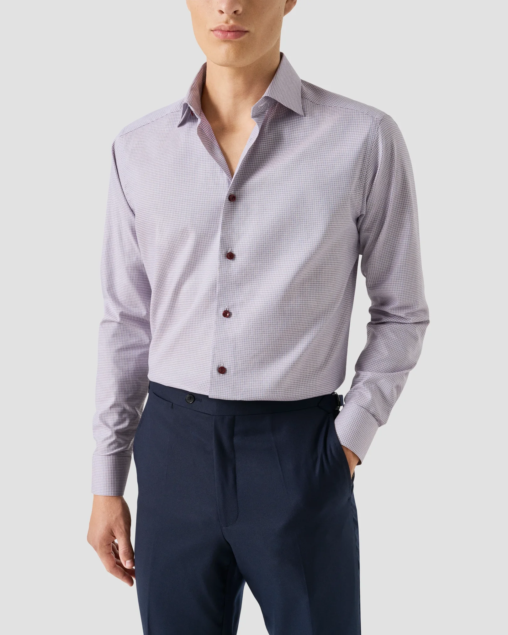 Eton - red check twill shirt