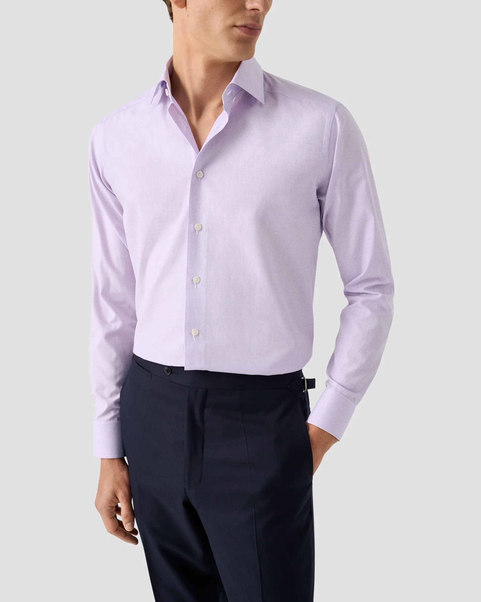 Eton - light purple fine check signature twill shirt