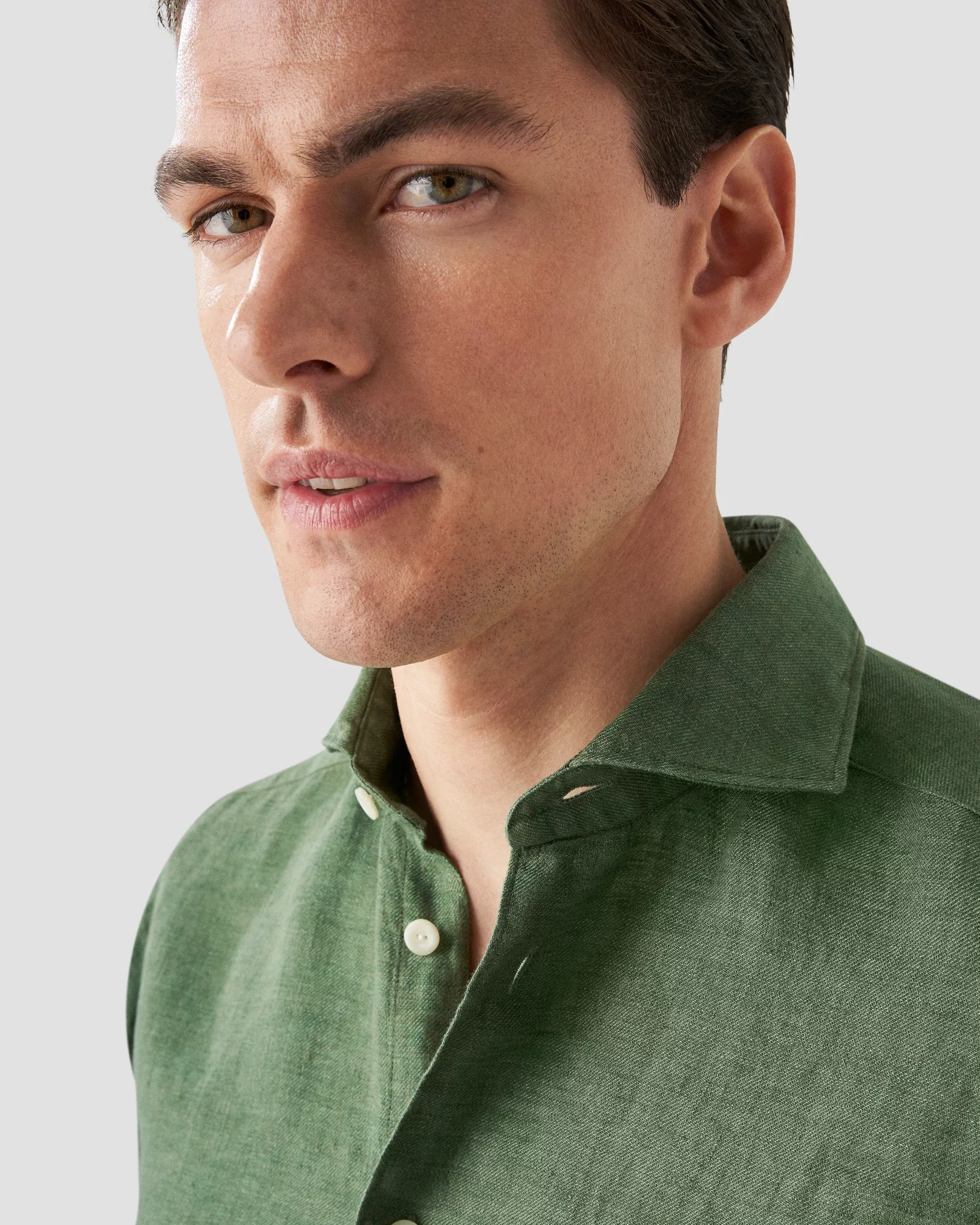 Eton - dark green linen wide spread shirt