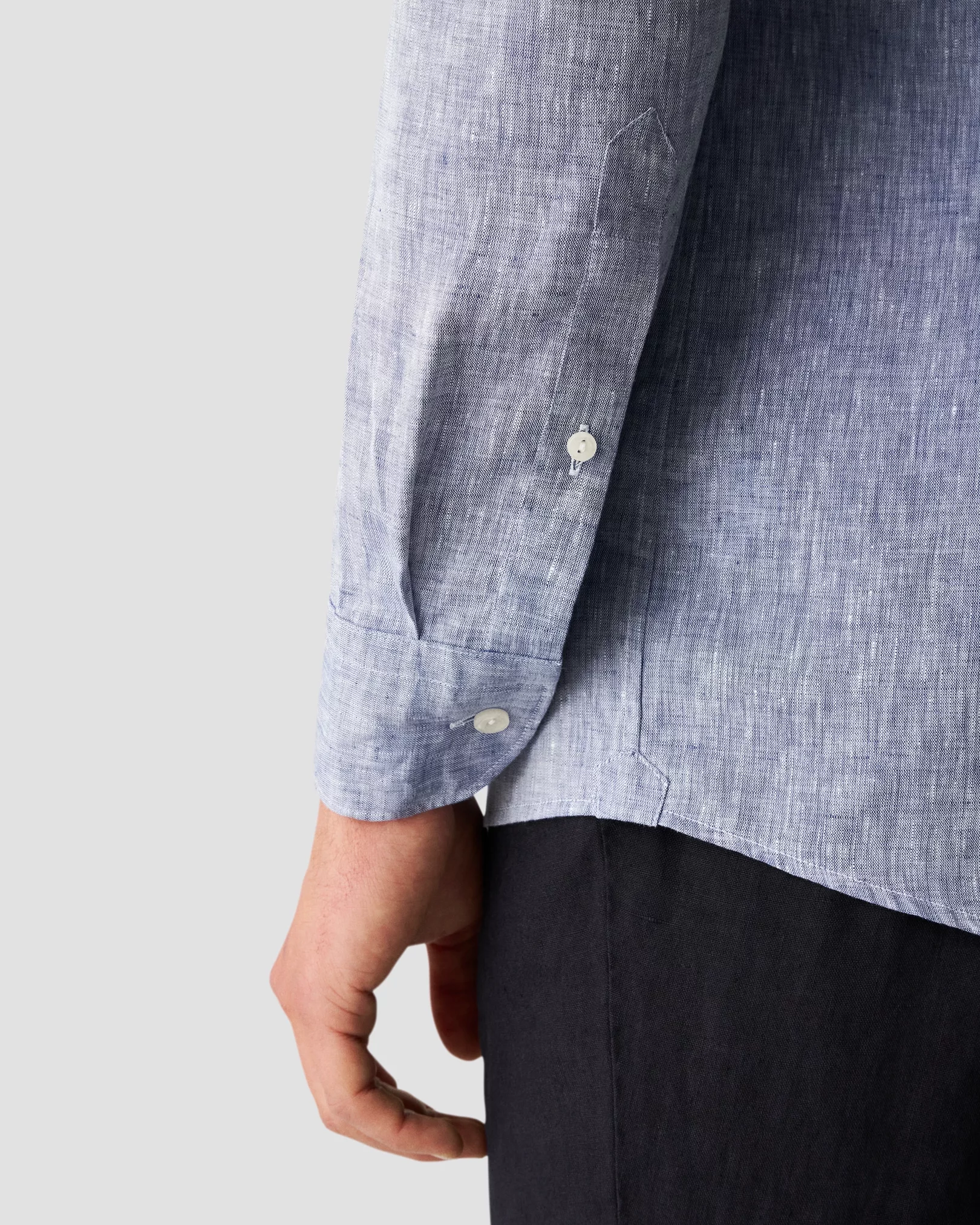 Eton - mid blue linen wide spread linen shirt
