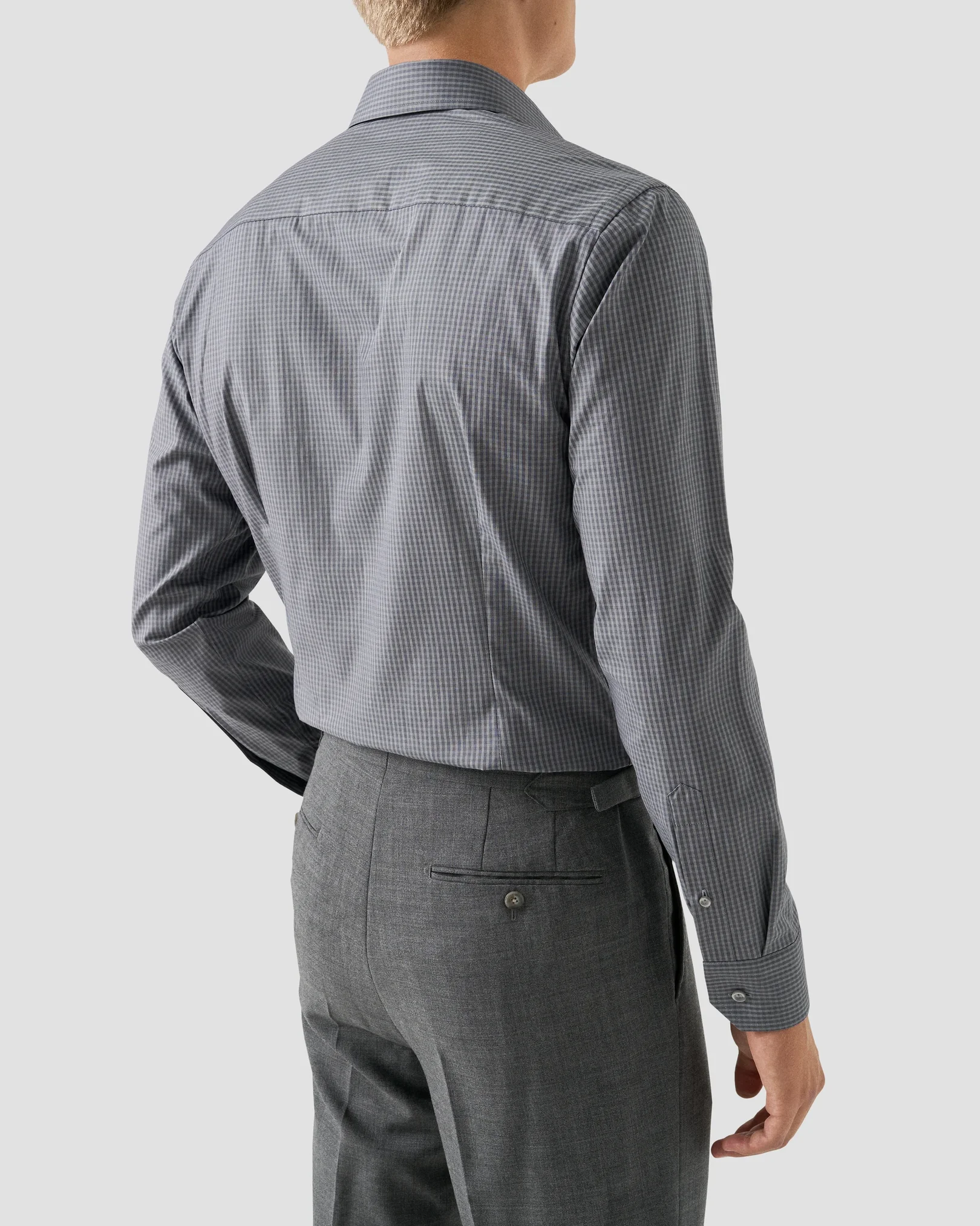Eton - dark grey check twill shirt
