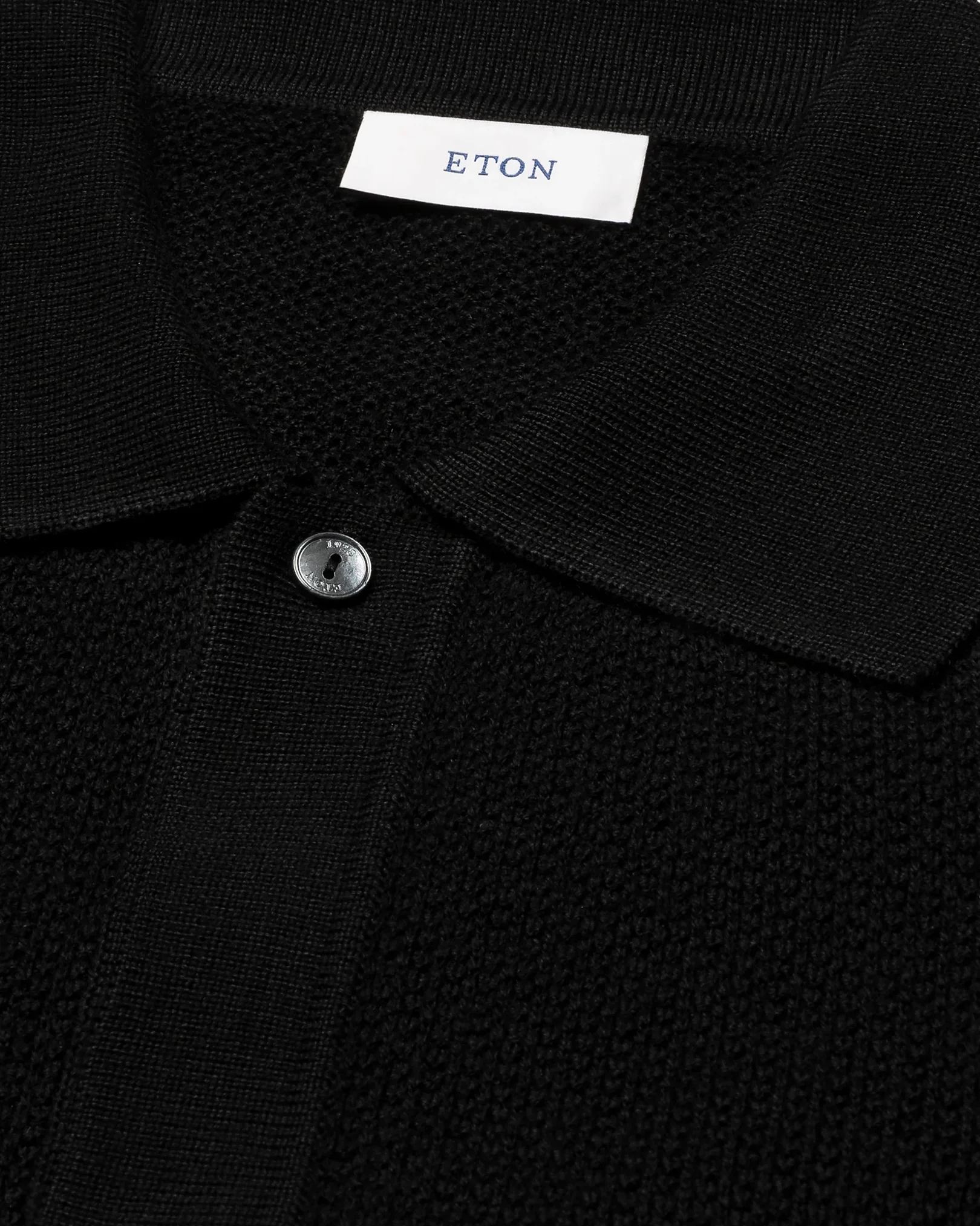 Eton - black merino structure ls polo shirt