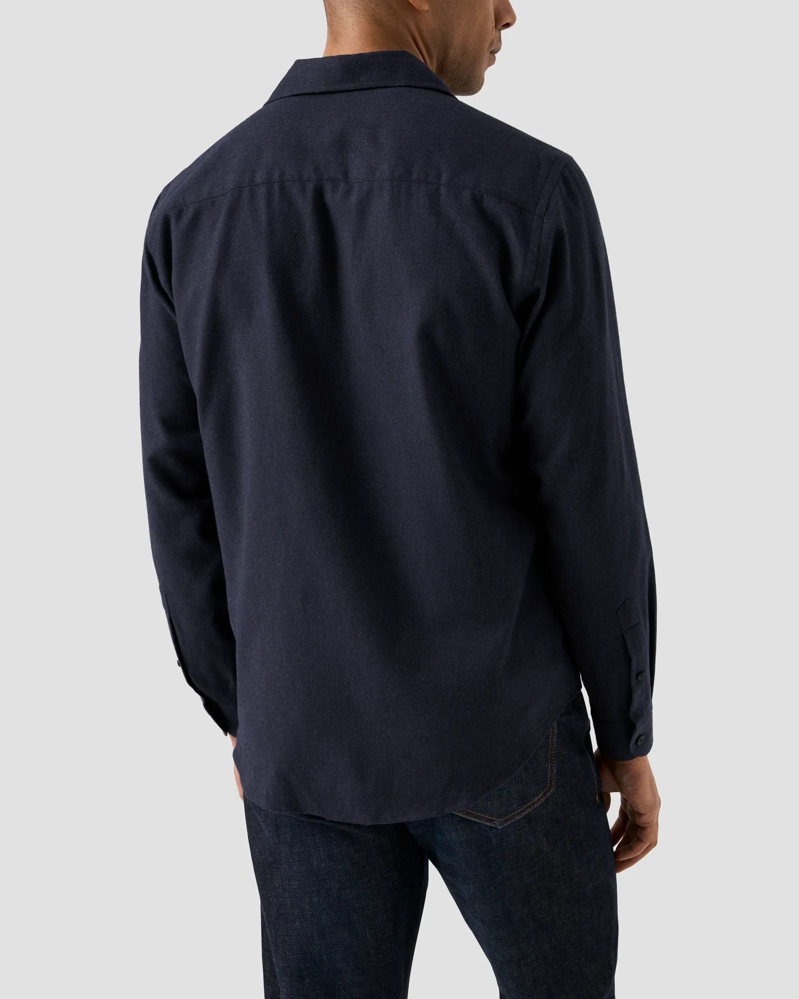 Eton - solid flannel shirt navy blue solid flannel shirt